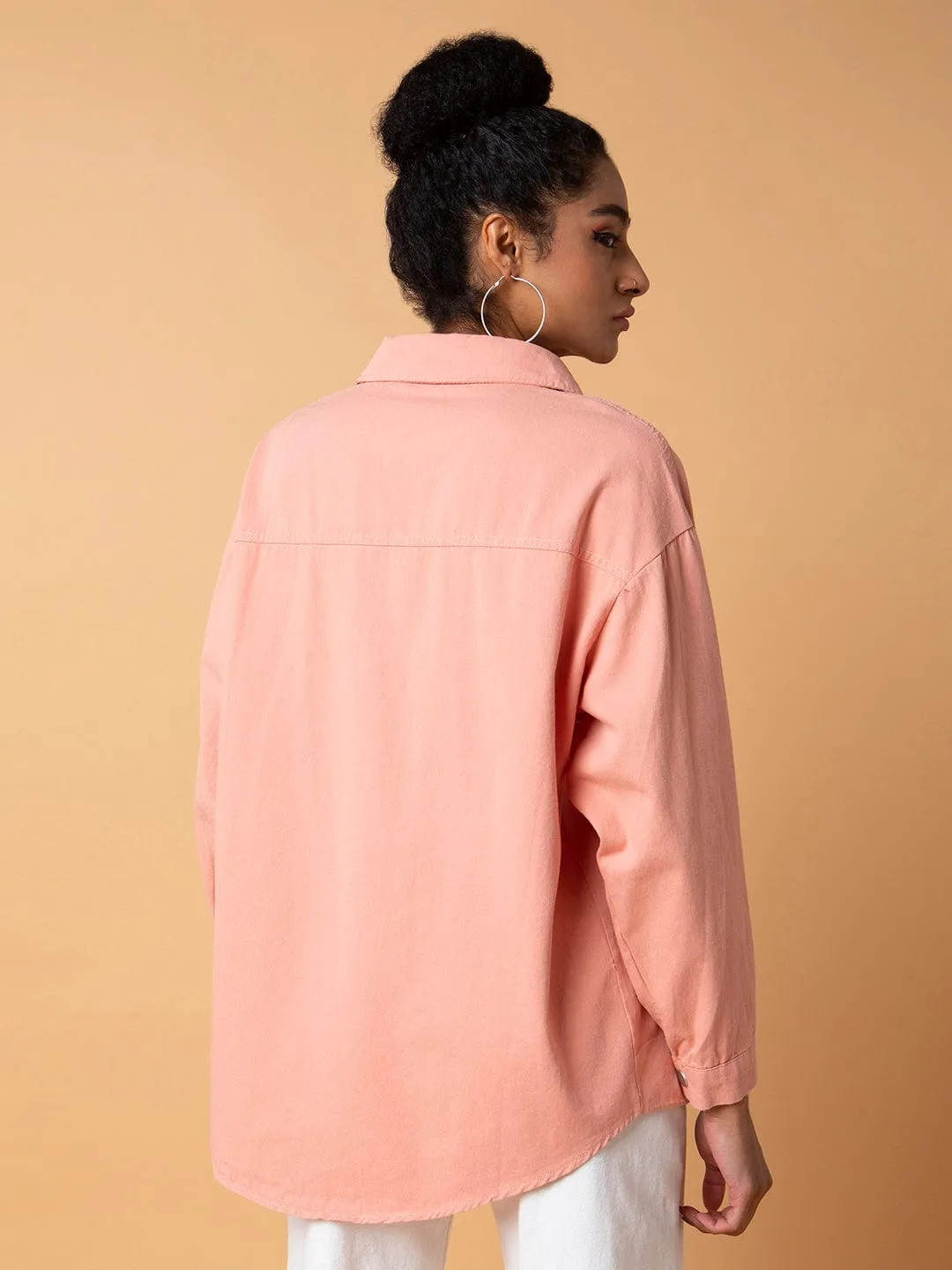 Classic Comfort Versatile and Comfortable Women's Peach Standard Opaque Casual Oversized Shirt