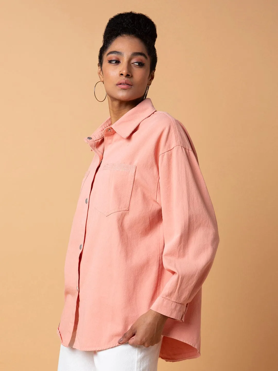 Relaxed Wearable Women's Peach Standard Opaque Casual Oversized Shirt
