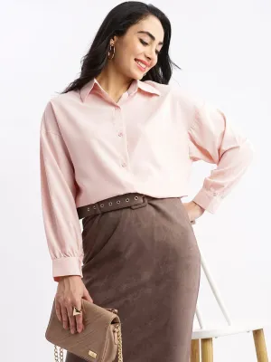 Women's Peach Relaxed Opaque Casual Oversized Shirt Comfortable apparel