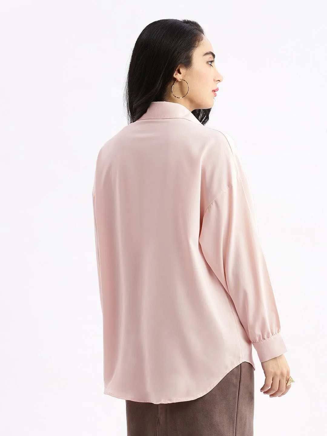 Women's Peach Relaxed Opaque Casual Oversized Shirt High Density Fabric Casual Wearable
