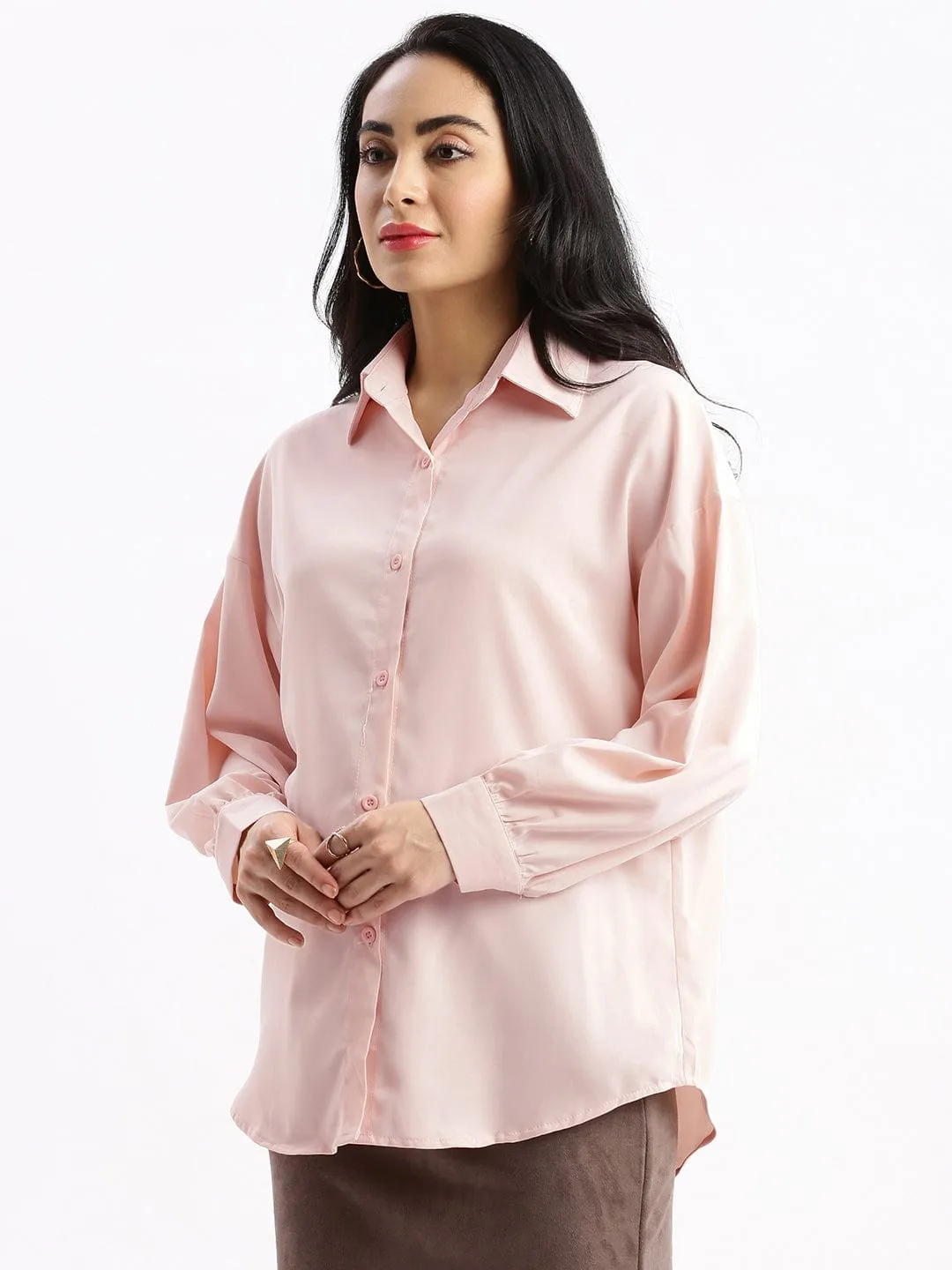 Women's Peach Relaxed Opaque Casual Oversized Shirt Loose fitting comfort Modern Style Trend