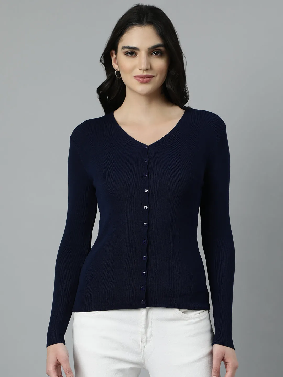 FrictionResistant Sleeves Women's Navy Blue Cardigan