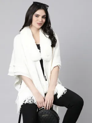 Outdoor Comforted Drop Shoulder Cut Women's Chevron Longline Cream Poncho