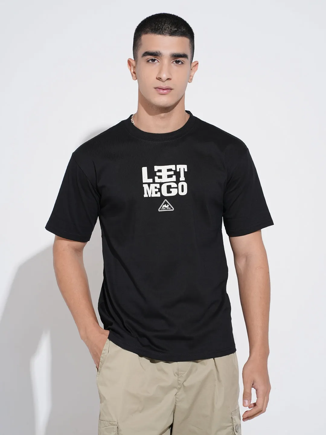 Sublimation Printed Collar Adaptable Men's Graphic Print Black Short Sleeves Round Neck Relaxed Fit T-Shirt