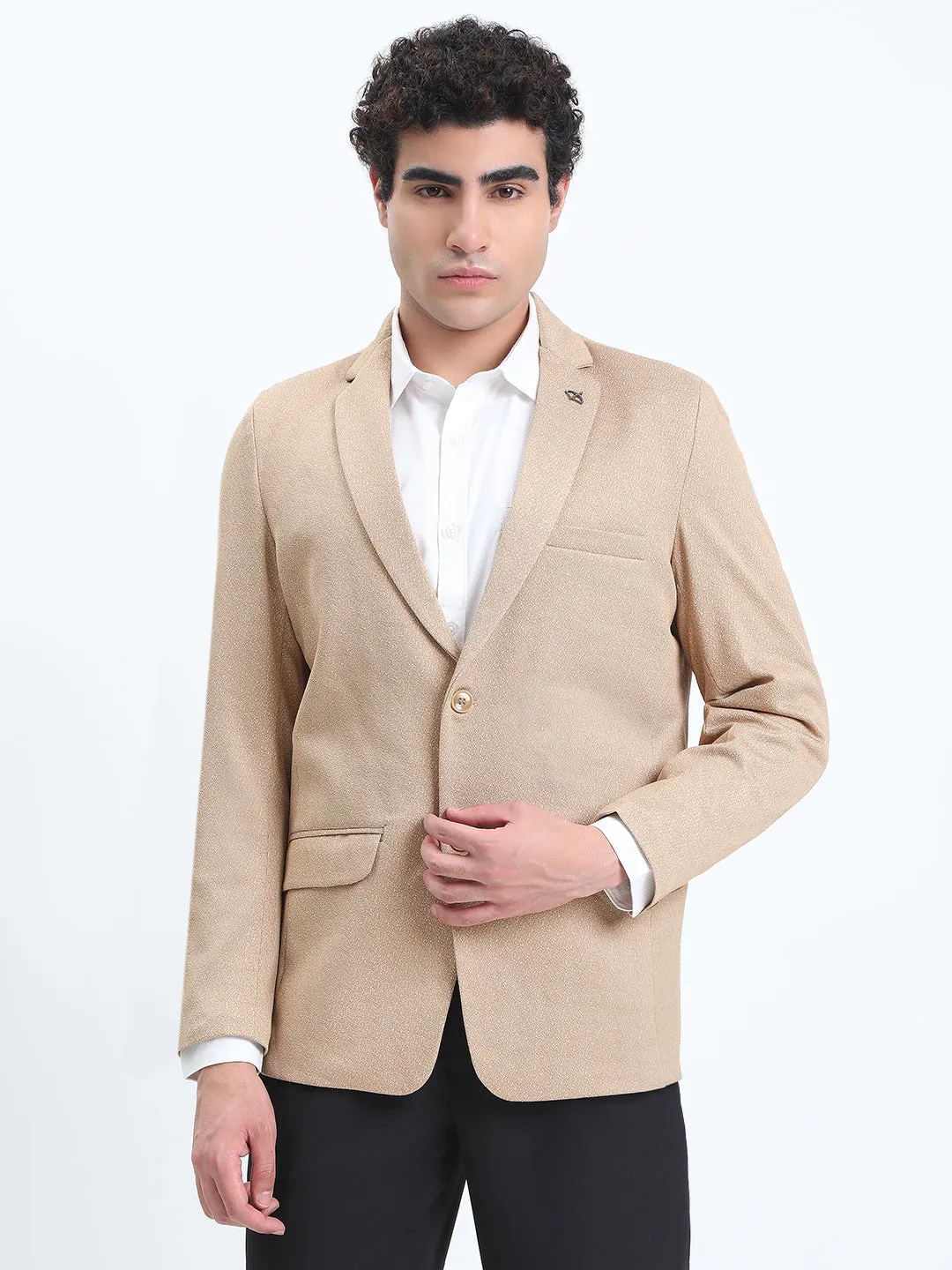 Men's Printed Beige Single-Breasted Slim Fit Blazer Double Layer Protection
