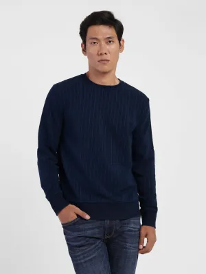 BreathableKnit Fabric Men's Striped Crew Neck Sweatshirt