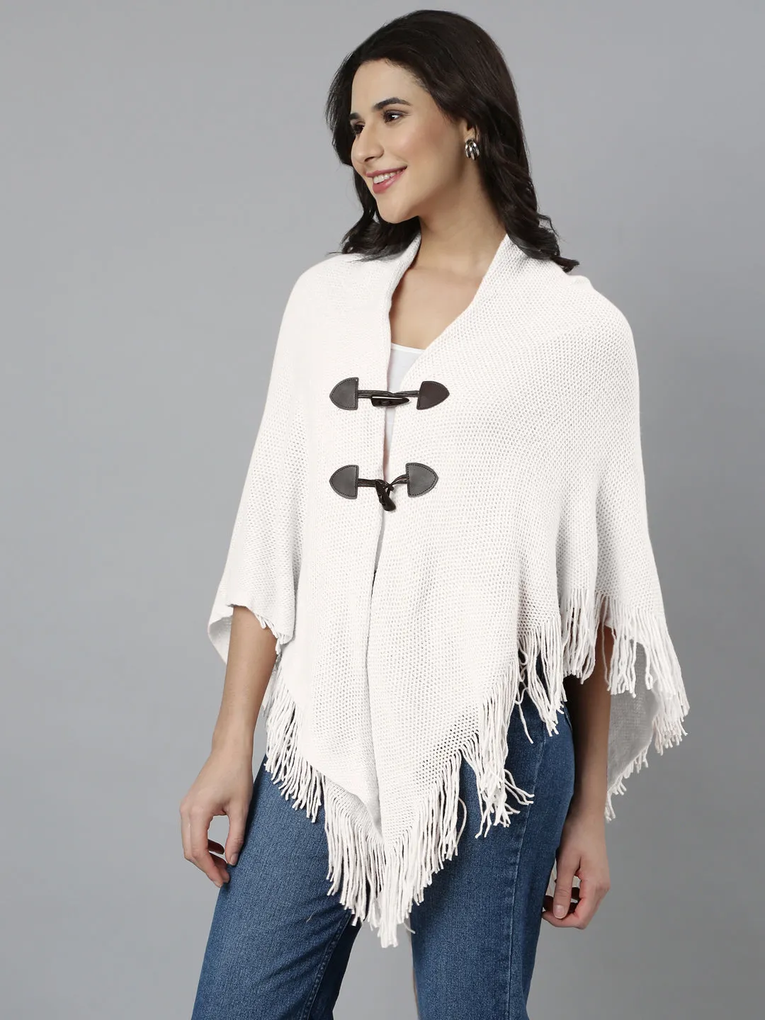 Fall Vibes Bold Simplicity Women's Hood Neck Solid White Longline Poncho
