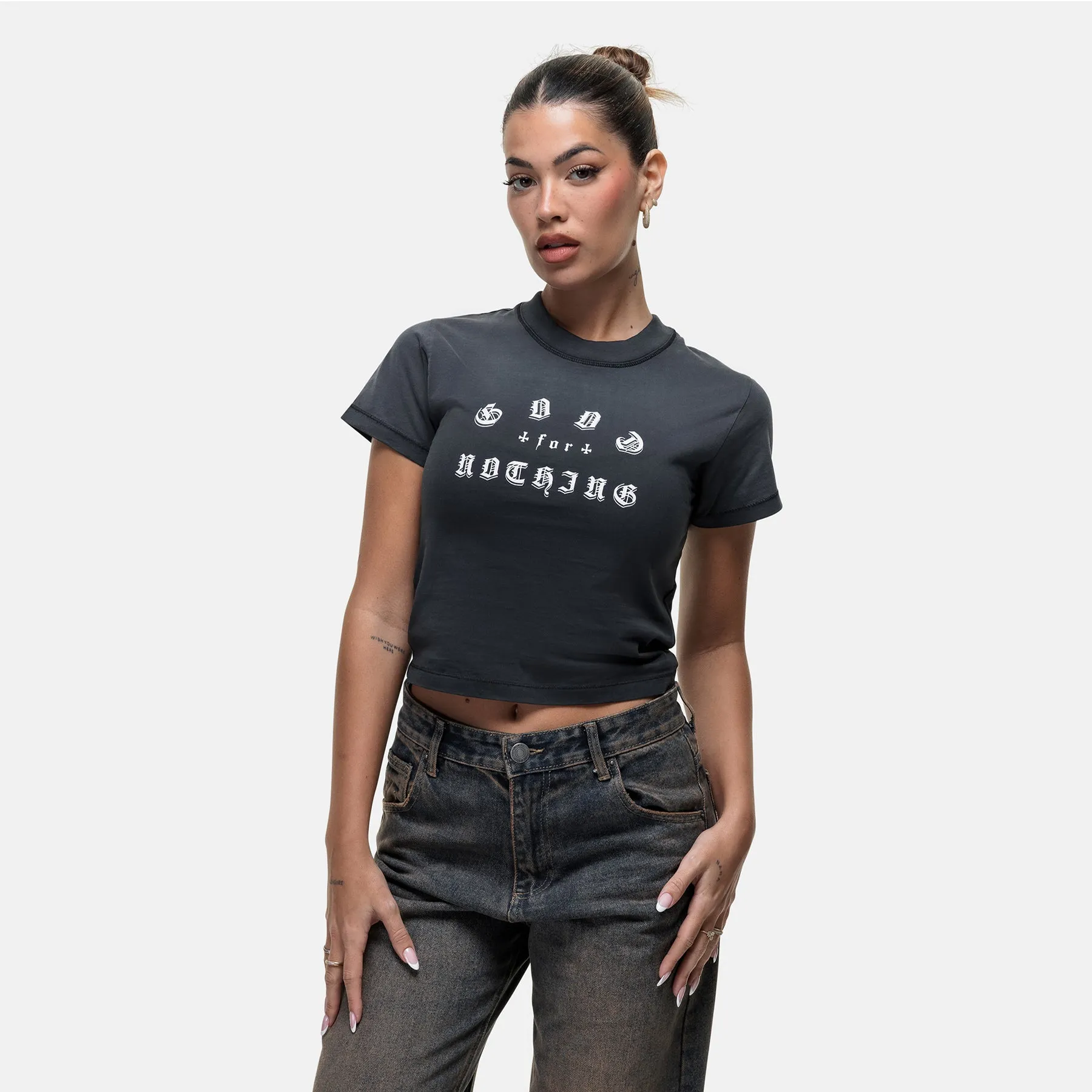 California Washed Black Baby T-shirt Anti Static Treatment Quick Fit Design