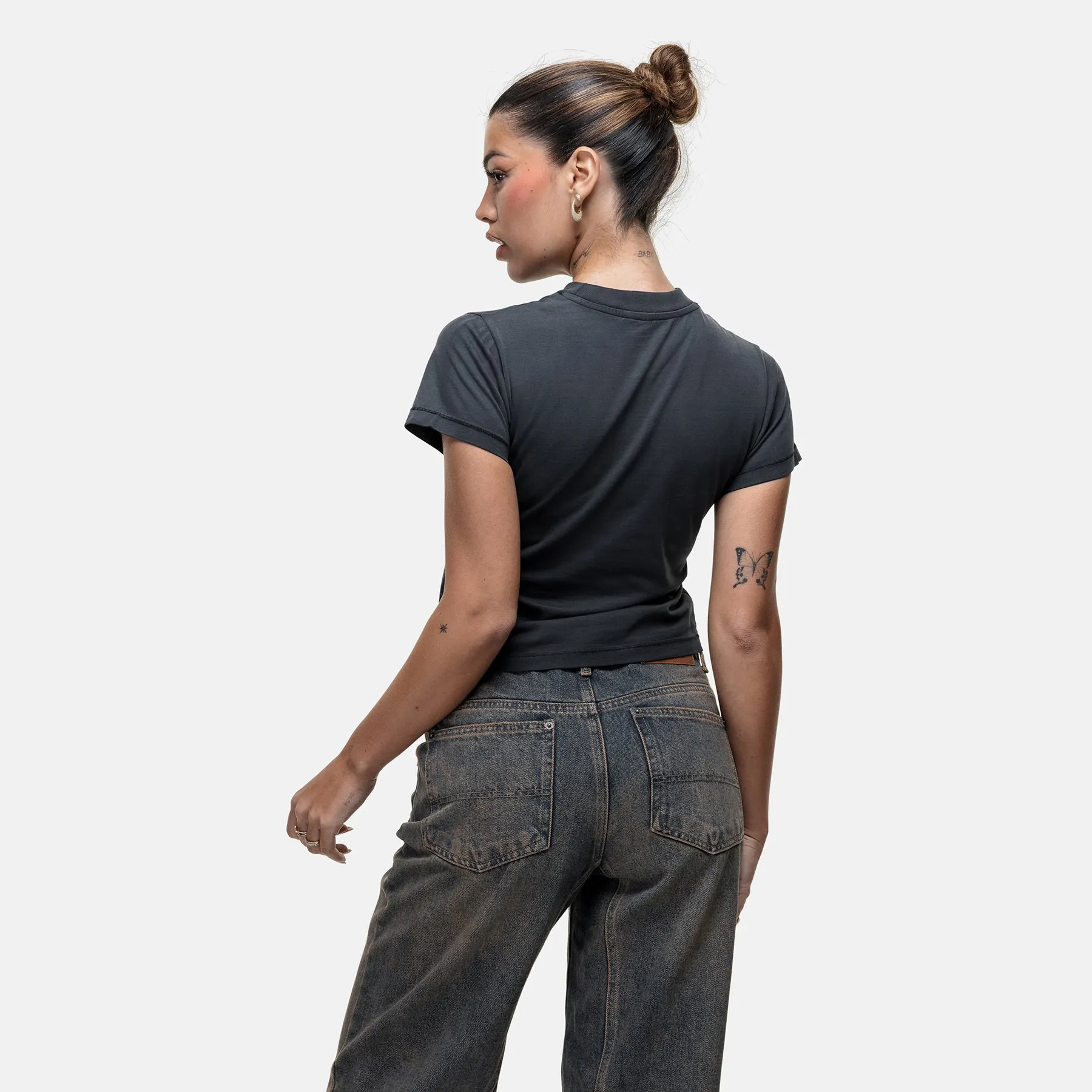 California Washed Black Baby T-shirt High Durability Weave