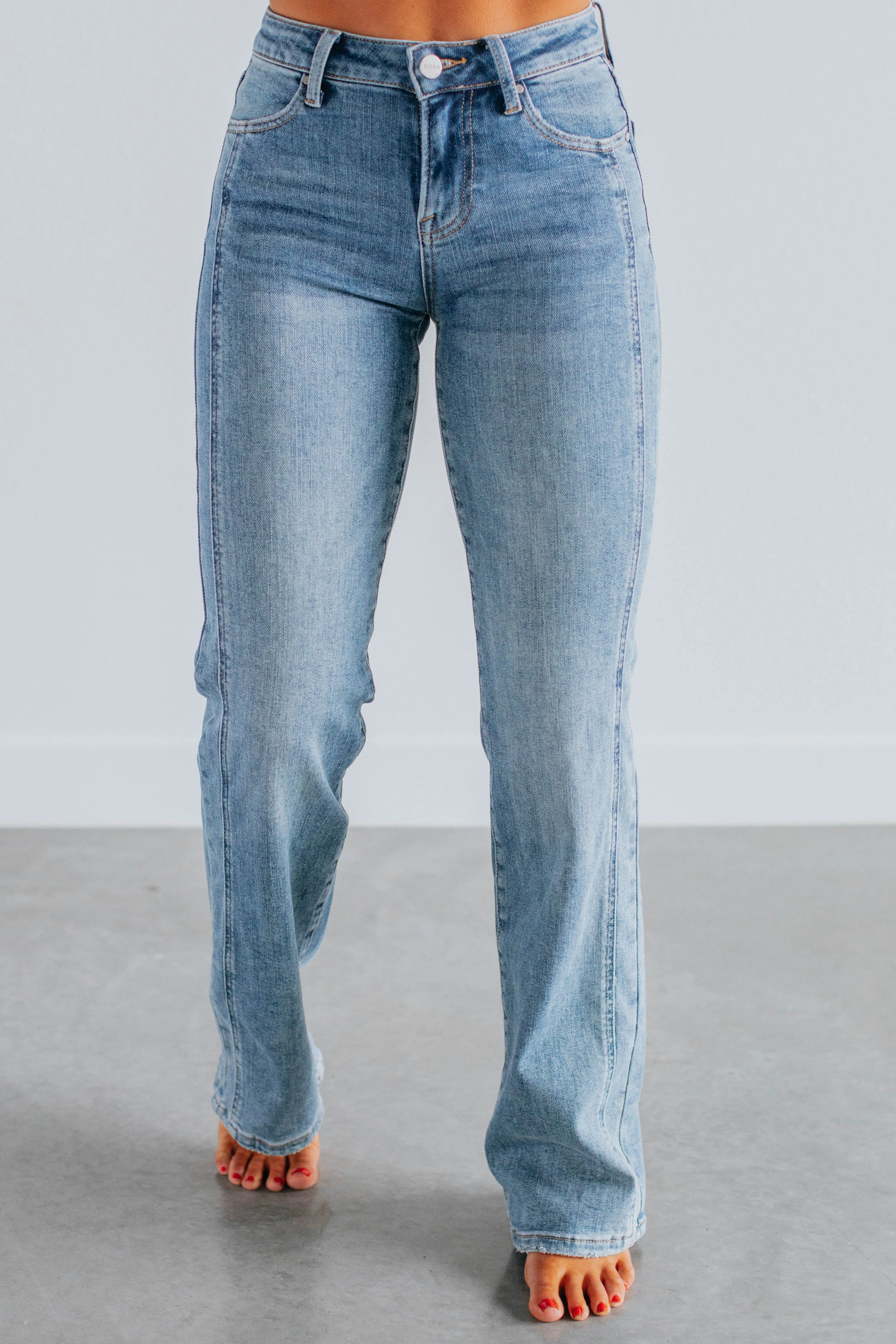 Beach Day Winter Warmth Classic Calina Risen Jeans - Medium Wash