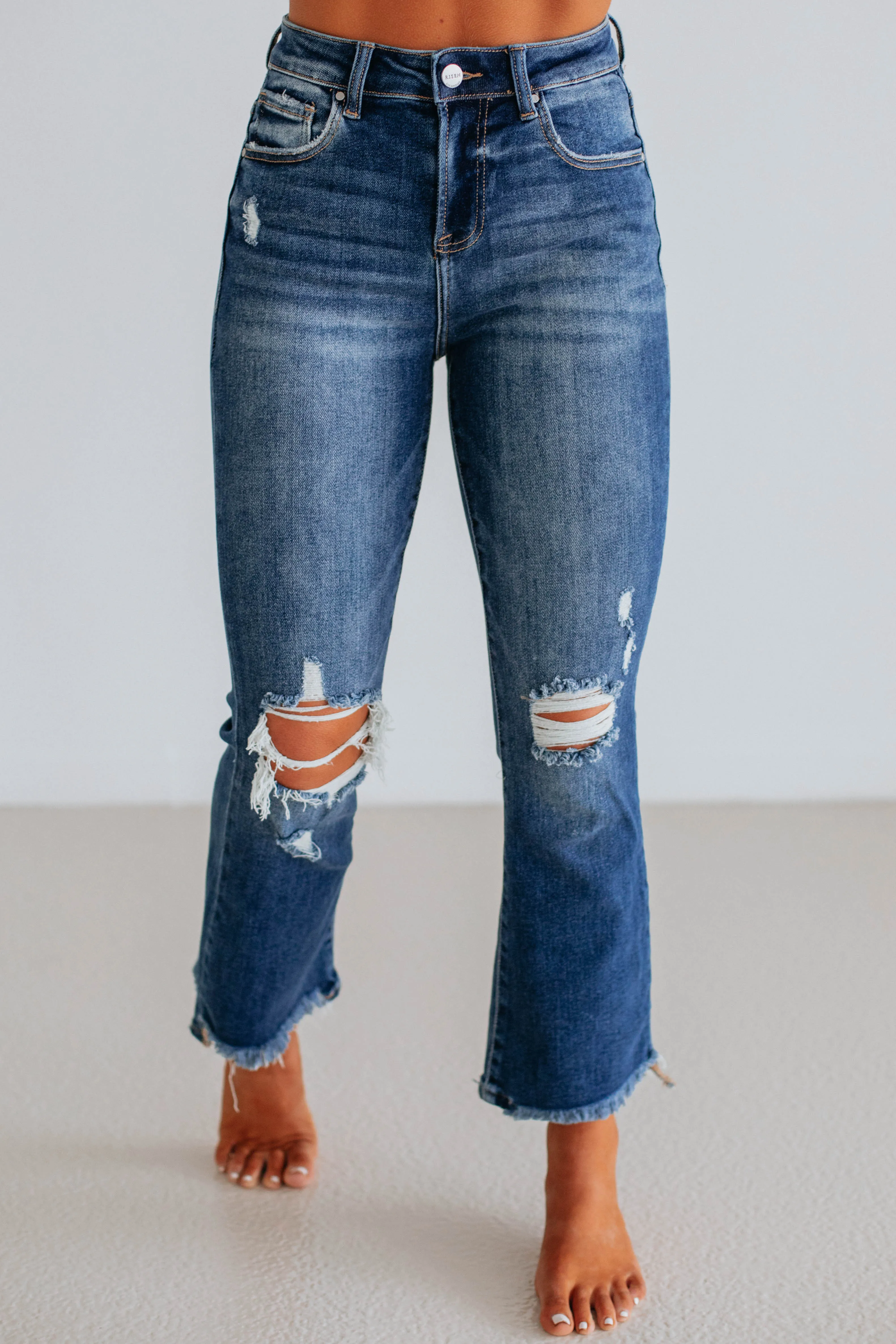Bold Earthy Cammi Risen Jeans - Dark Wash