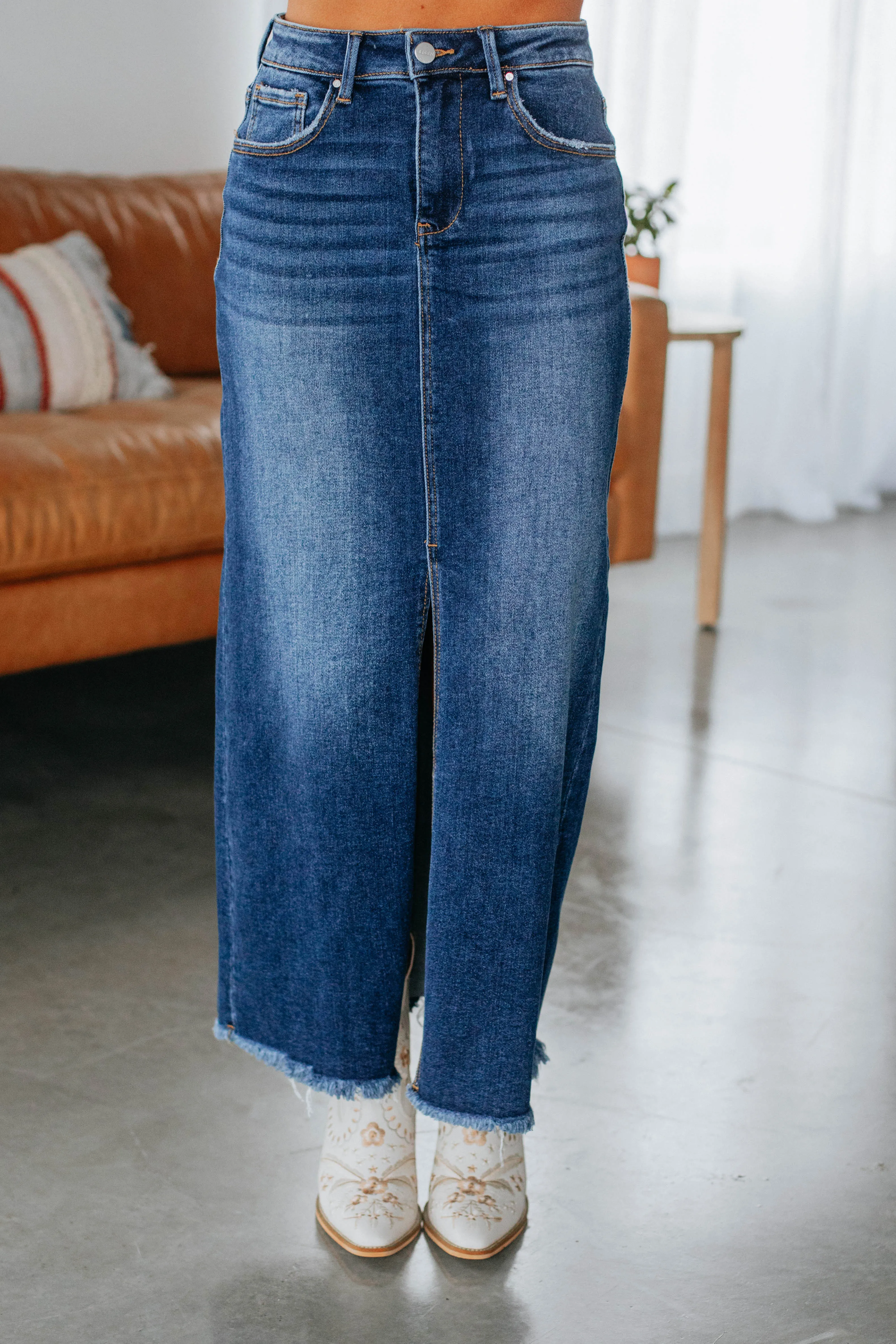 Candyn Risen Denim Skirt - Dark Wash Must Have Feature