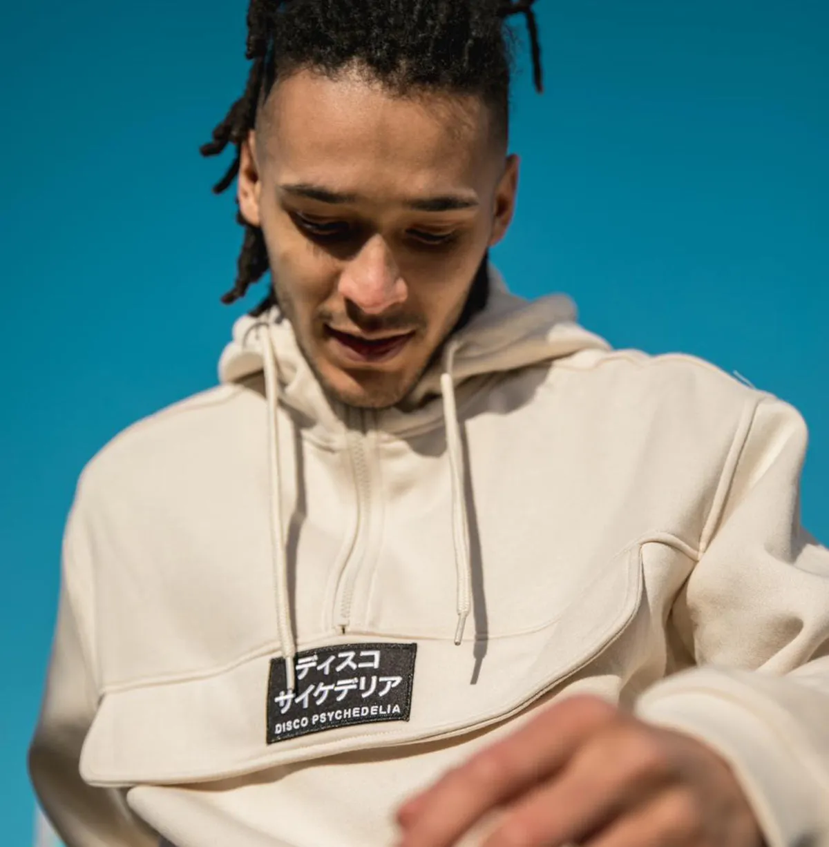 Disco Psychedelia - 3/4 Zipped Pullover Hood - Sand Simple Fashion product shiny accents appeal