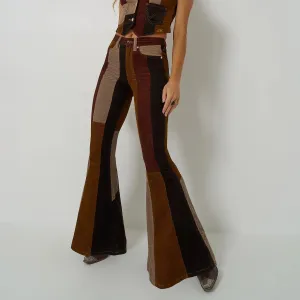 Fitted Design Minimalist Elegant Wrangler x Lainey Wilson Patchwork Corduroy Bell Jean in Brown