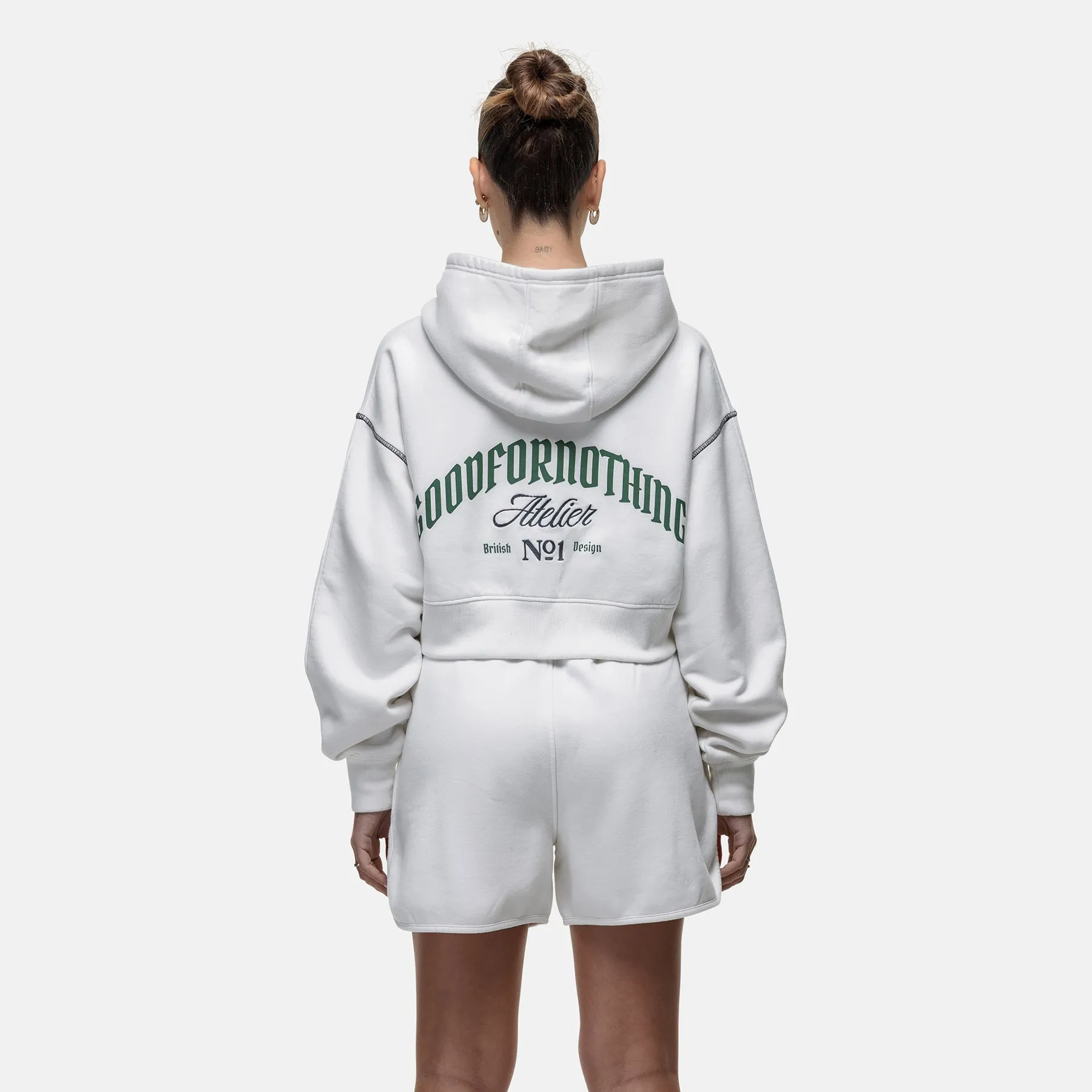 Brand Reputation Antiquity White Crop Zip Hoodie