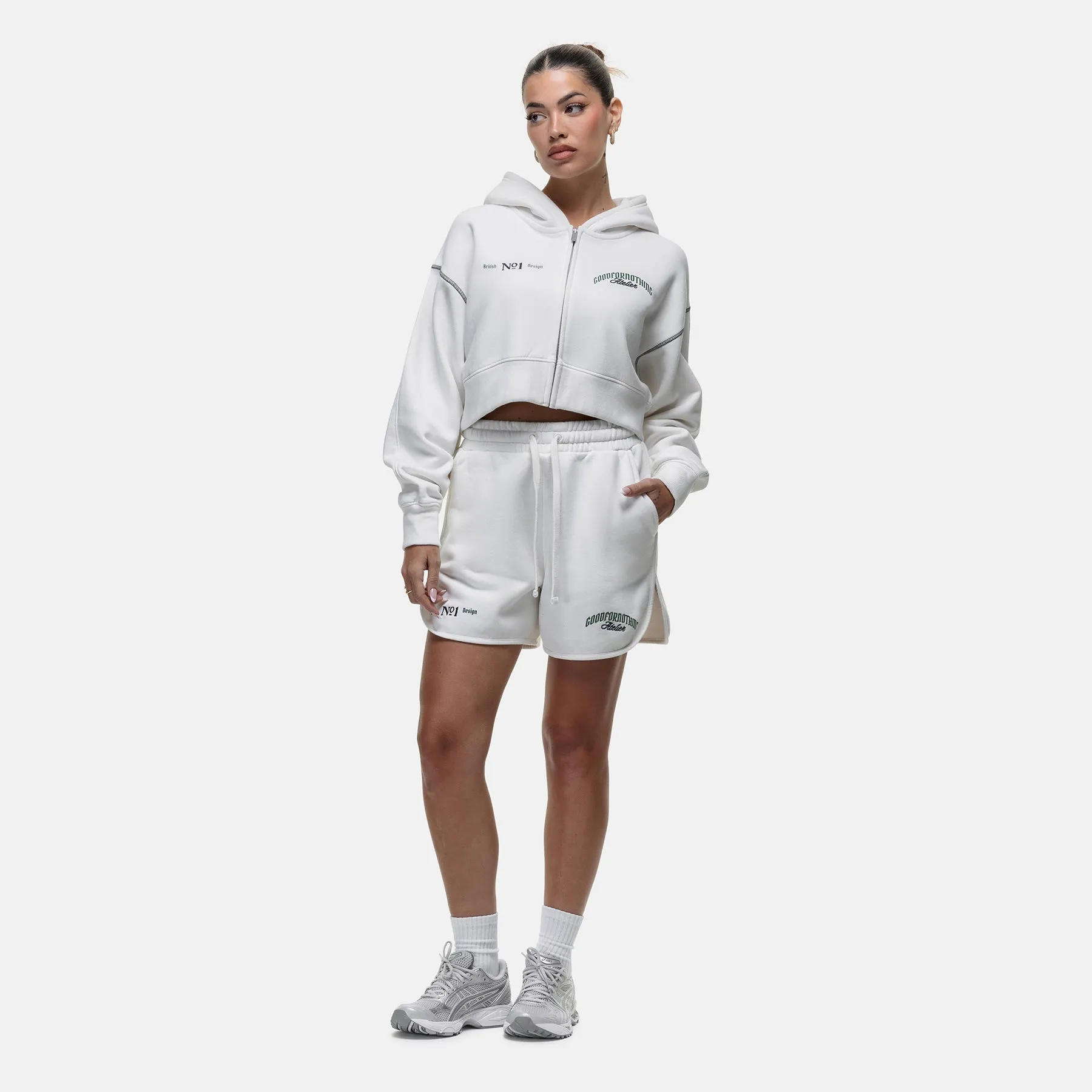 Poolside Relax Antiquity White Crop Zip Hoodie