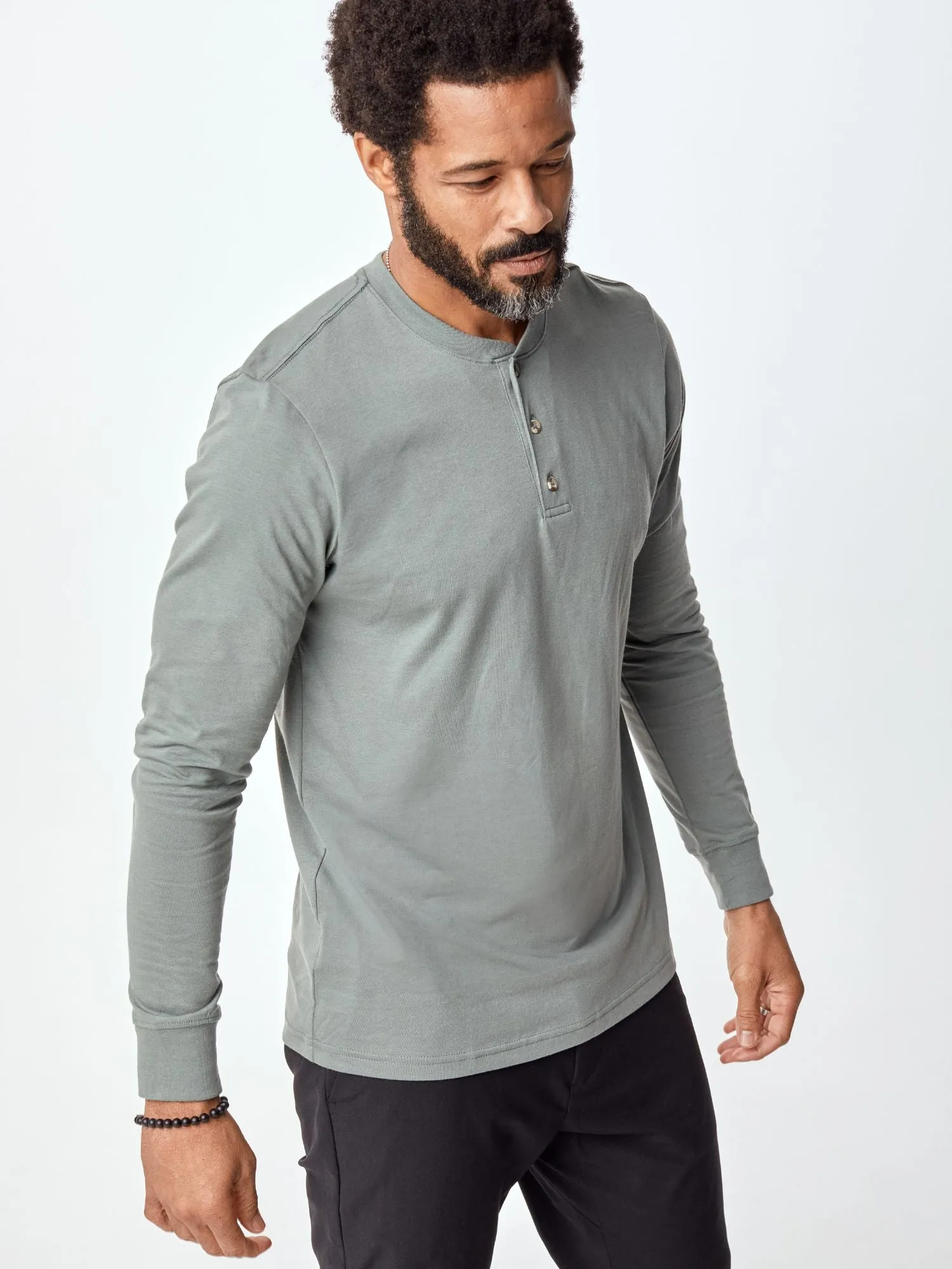 Mercury Green Long Sleeve Henley Slim Silhouette