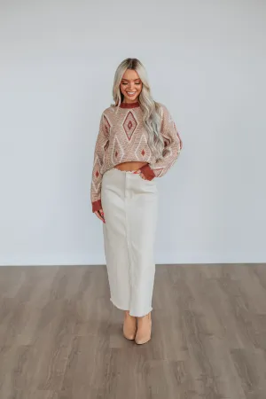 Joy Denim Skirt - Beige Fold Over Design Trendy Mood