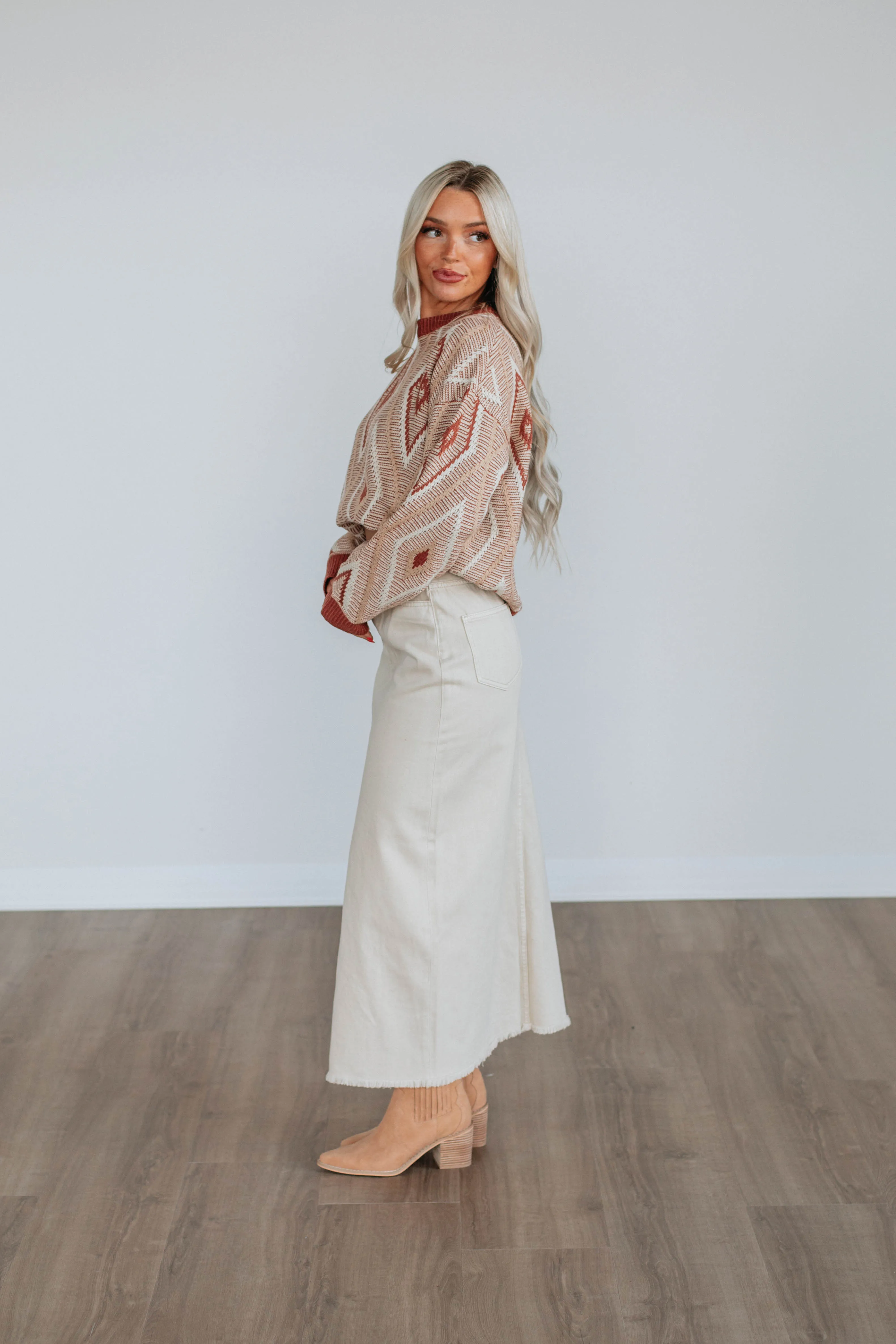 Joy Denim Skirt - Beige Leg Elongating Clean Finish