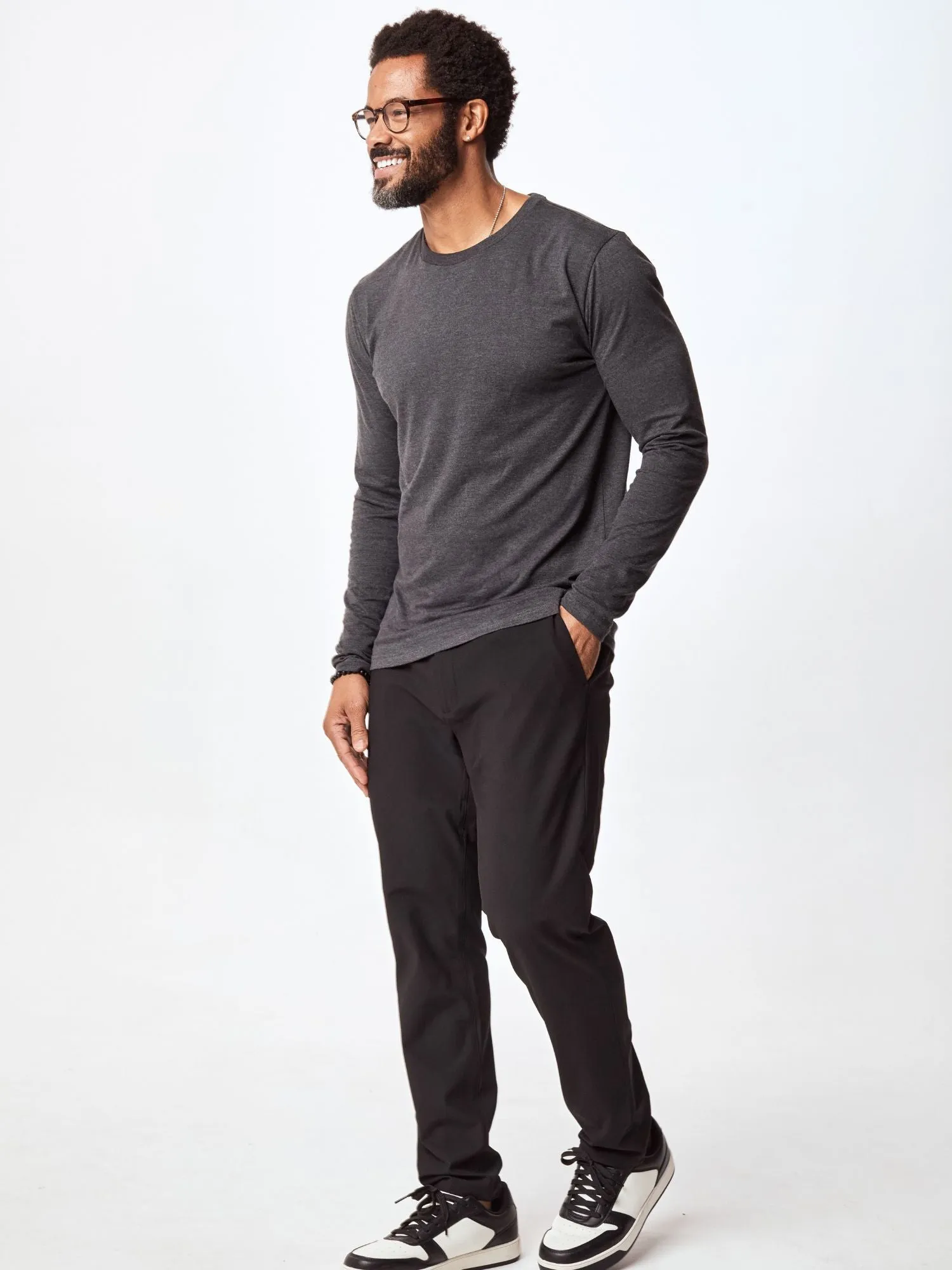 Charcoal Long Sleeve Crew Neck Sustainable production Slim Fit Cut