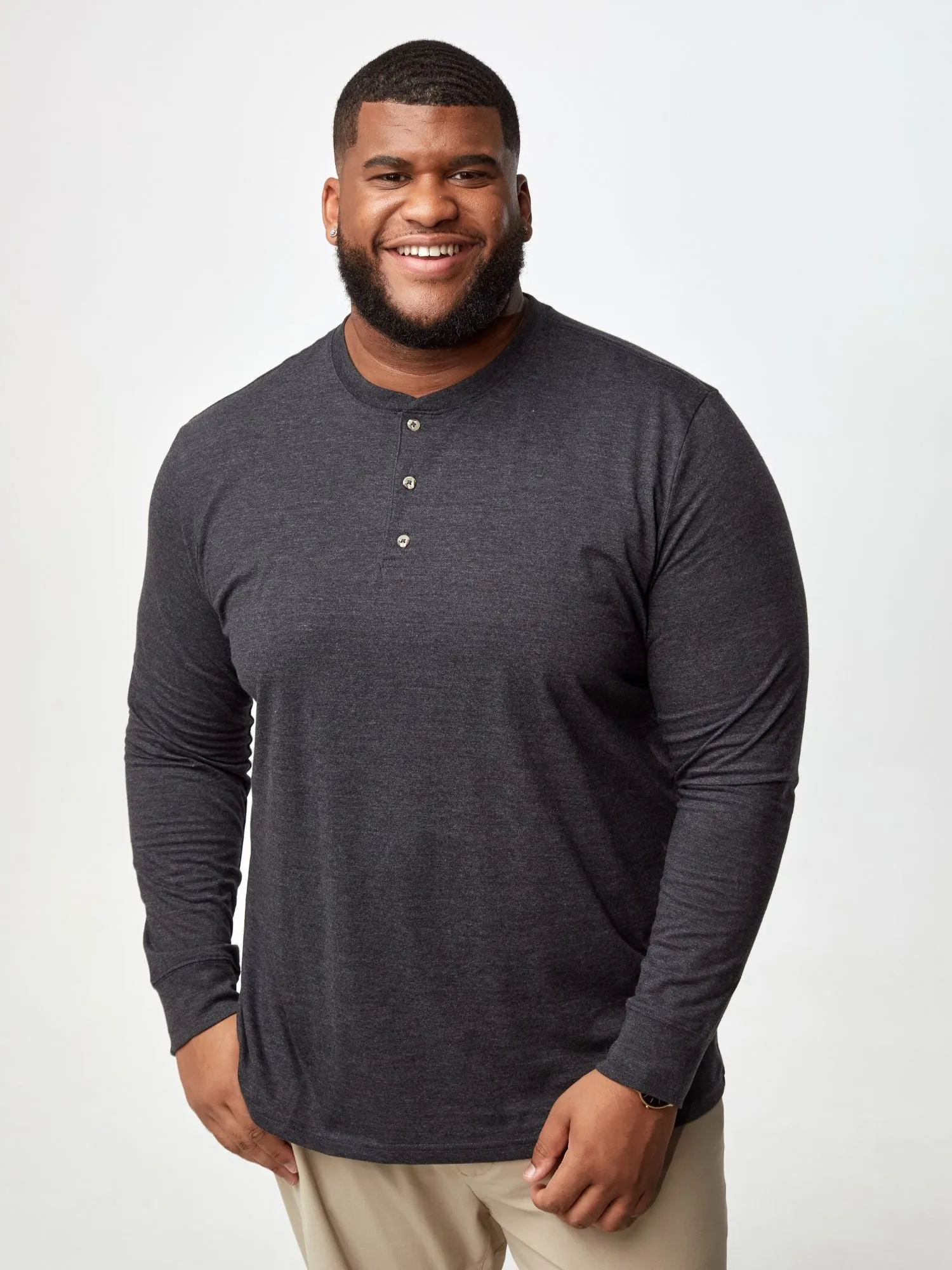Charcoal Long Sleeve Henley Non Restrictive Fit BioBased Fibers