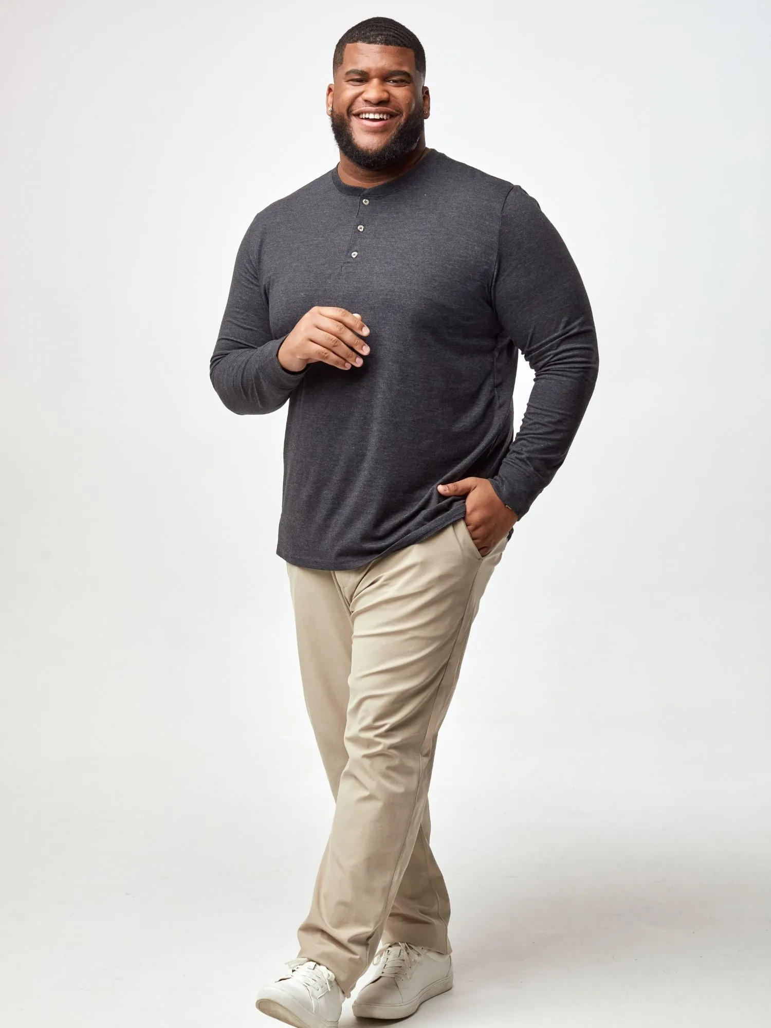 Quick Fit Performance Charcoal Long Sleeve Henley