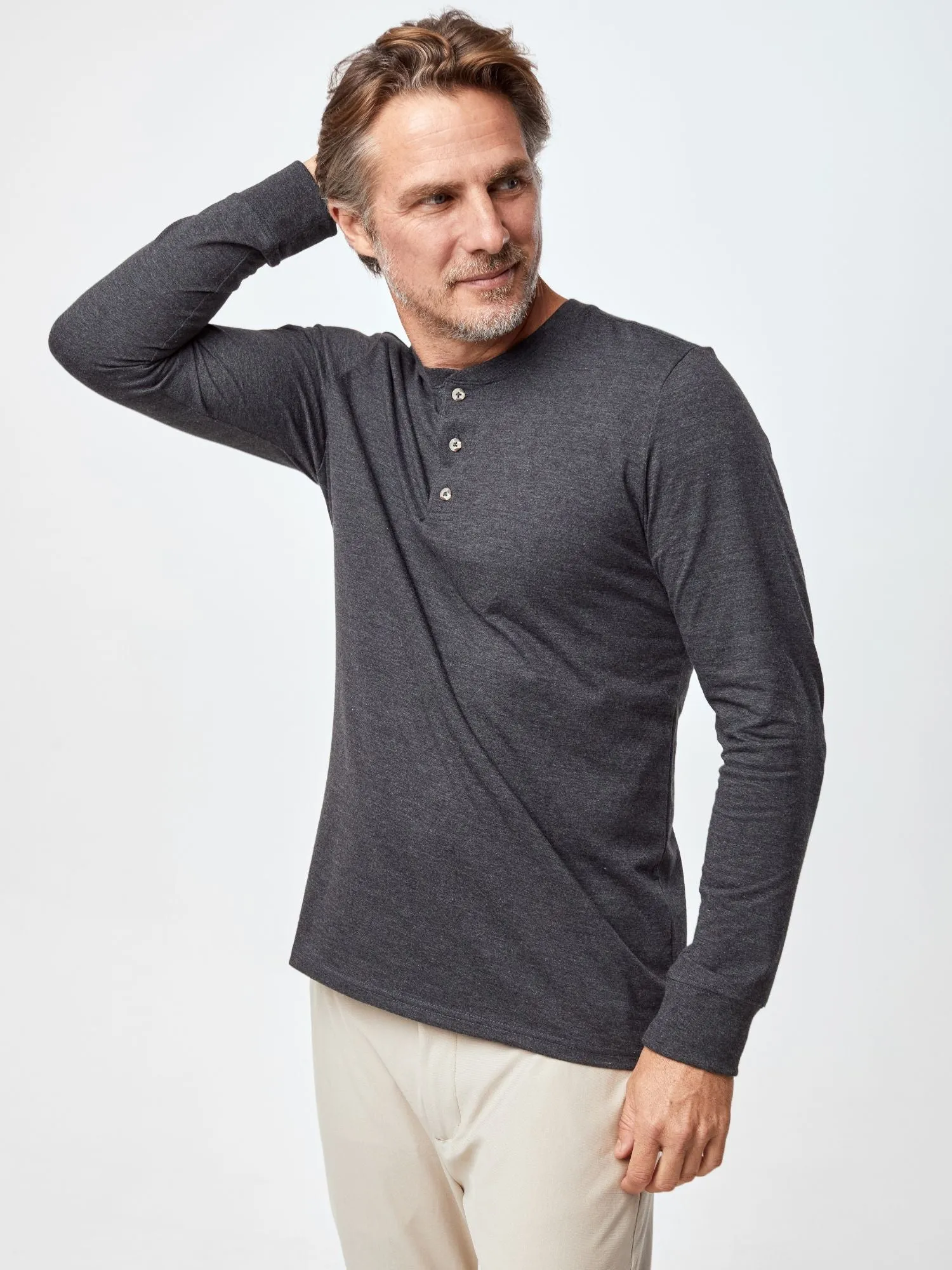 Chic Casual Wear Stylish Day Wear Charcoal Long Sleeve Henley