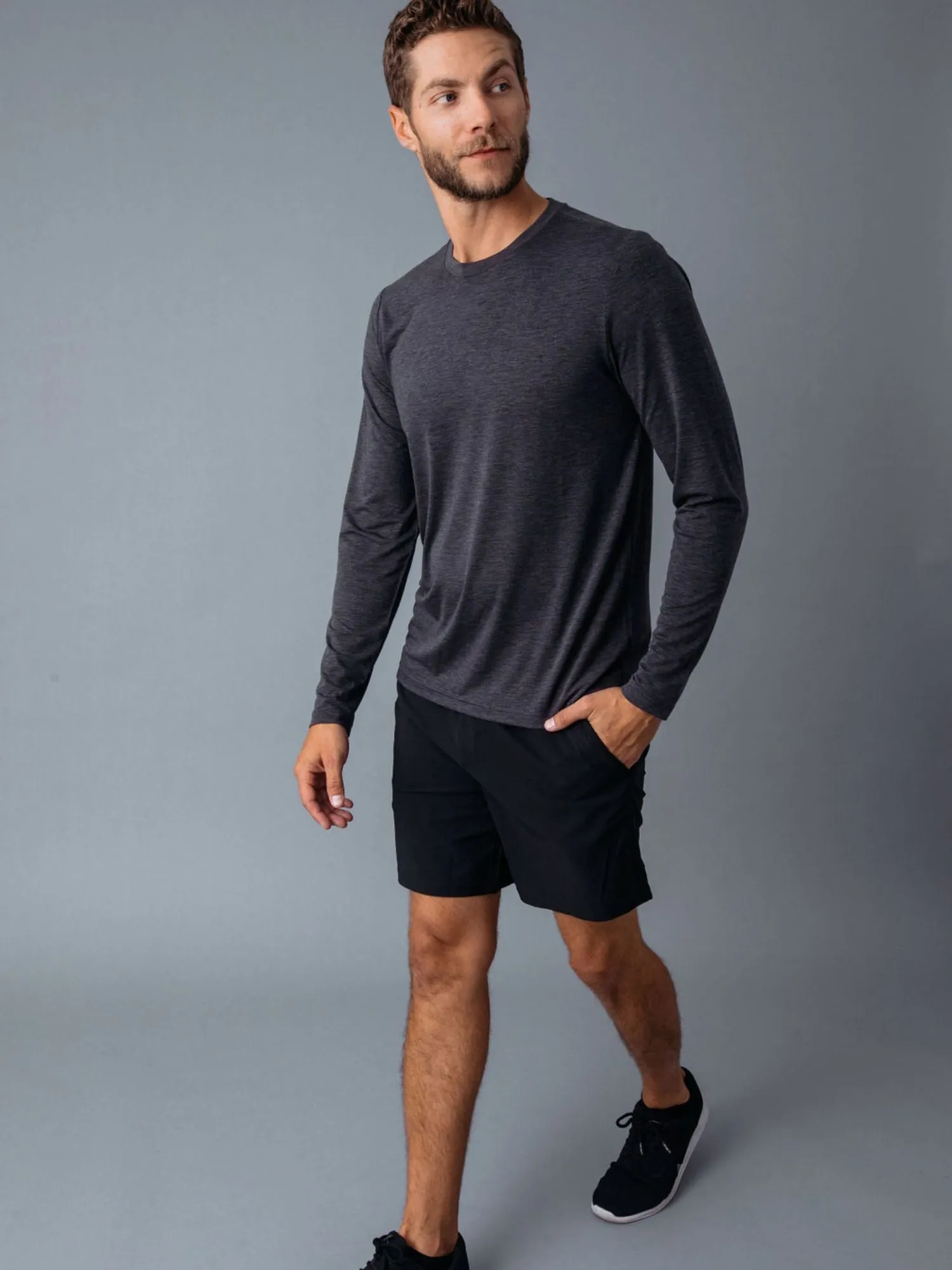 On-the-Go Comfort Charcoal Performance Long Sleeve Crew