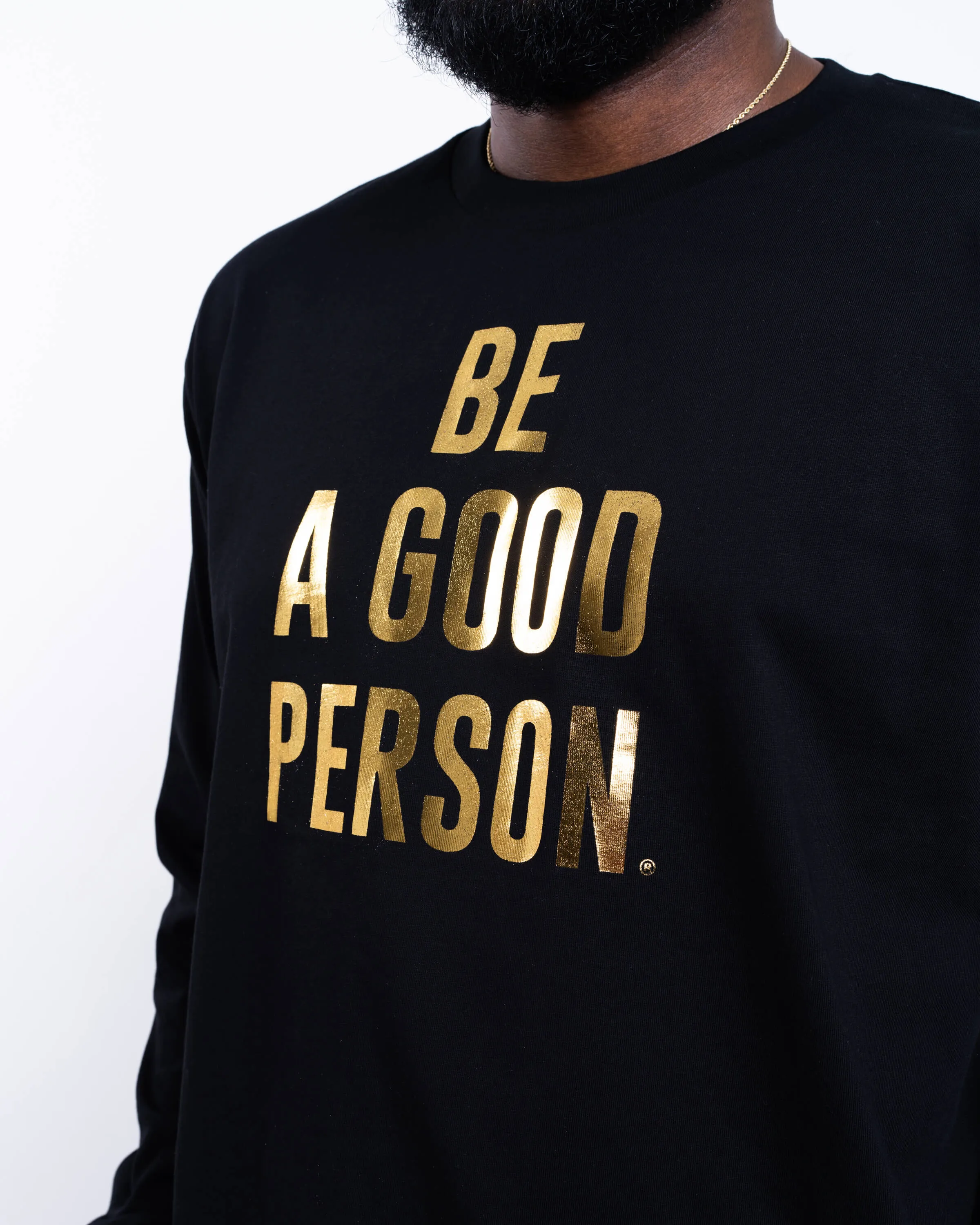 Beaded details Reinforced Neckline Foil Long Sleeve - Black/Gold