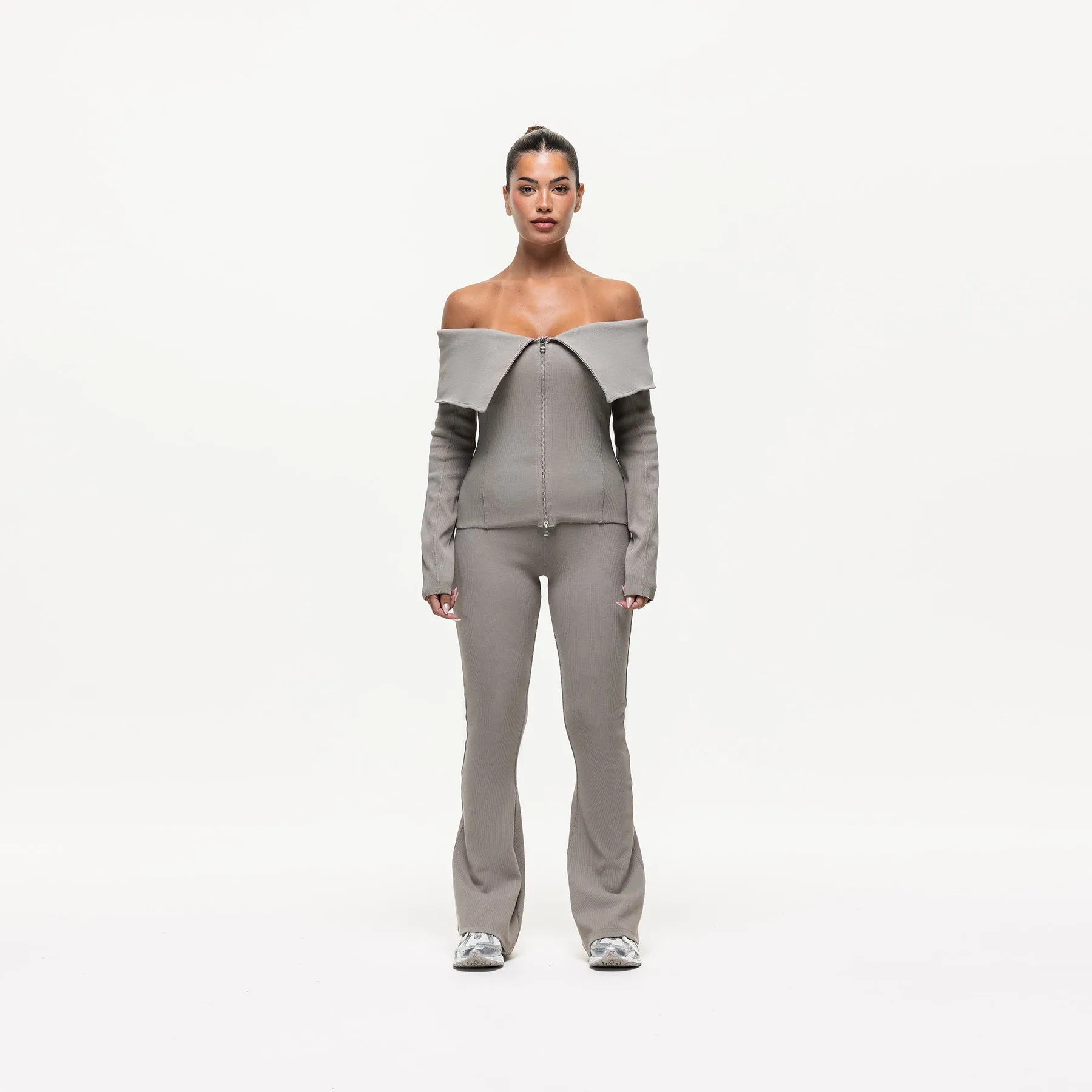 sequined details Boat neck style Ridge Stone Off the Shoulder Long Sleeve (Final Sale)