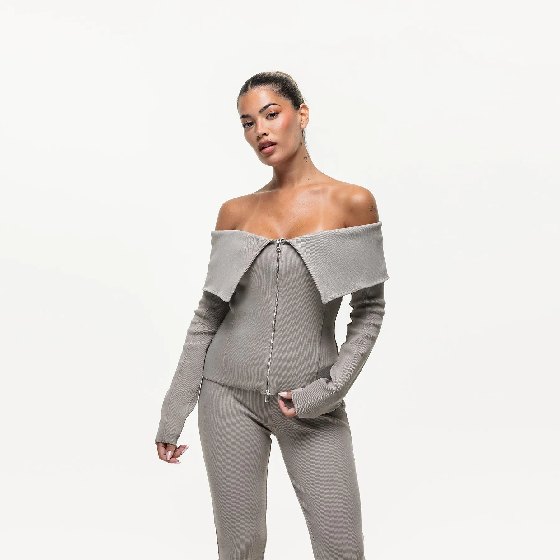 Effortless Comfort Wear Ridge Stone Off the Shoulder Long Sleeve (Final Sale)