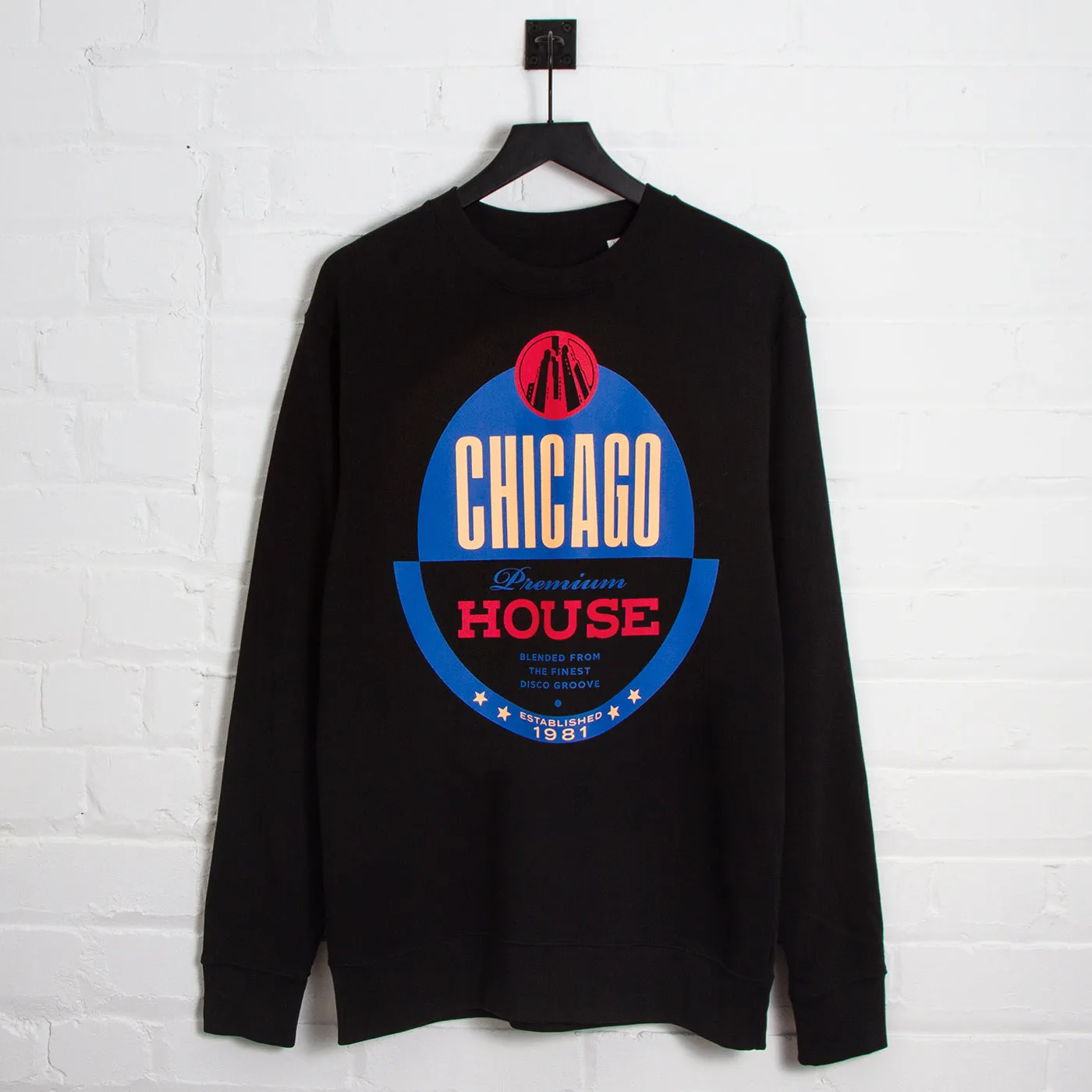 Chicago House Front Print - Sweatshirt - Black Relaxed Look