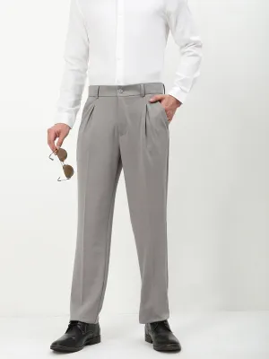 Ergonomic Cut Stretch Fit Wear Men's Grey Solid Formal Trousers