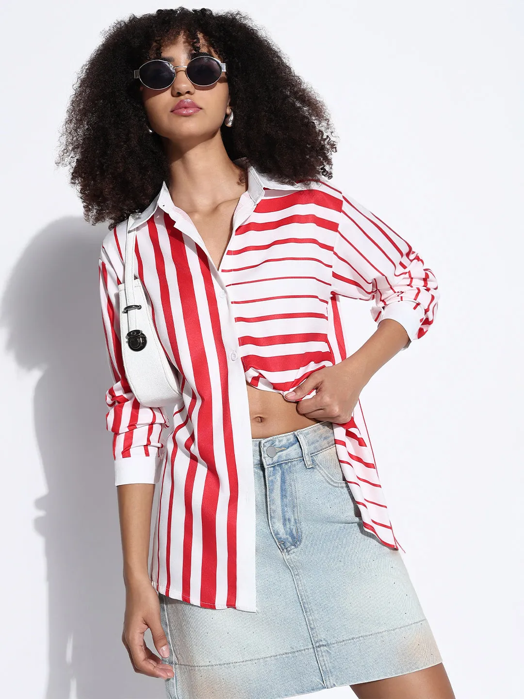 ethical Women's Striped White Oversized Shirt