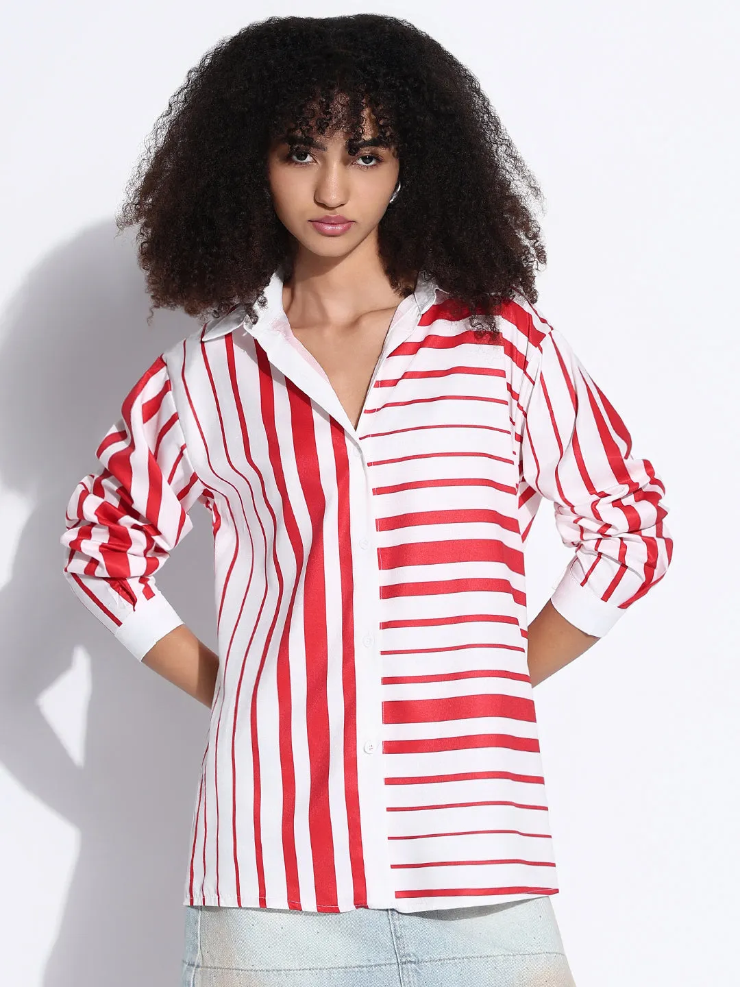 Women's Striped White Oversized Shirt Modern Smart