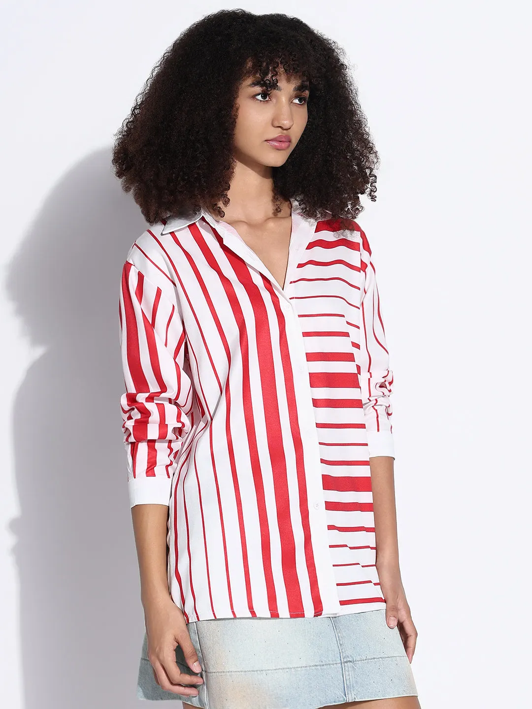 Women's Striped White Oversized Shirt Comfort and Fit