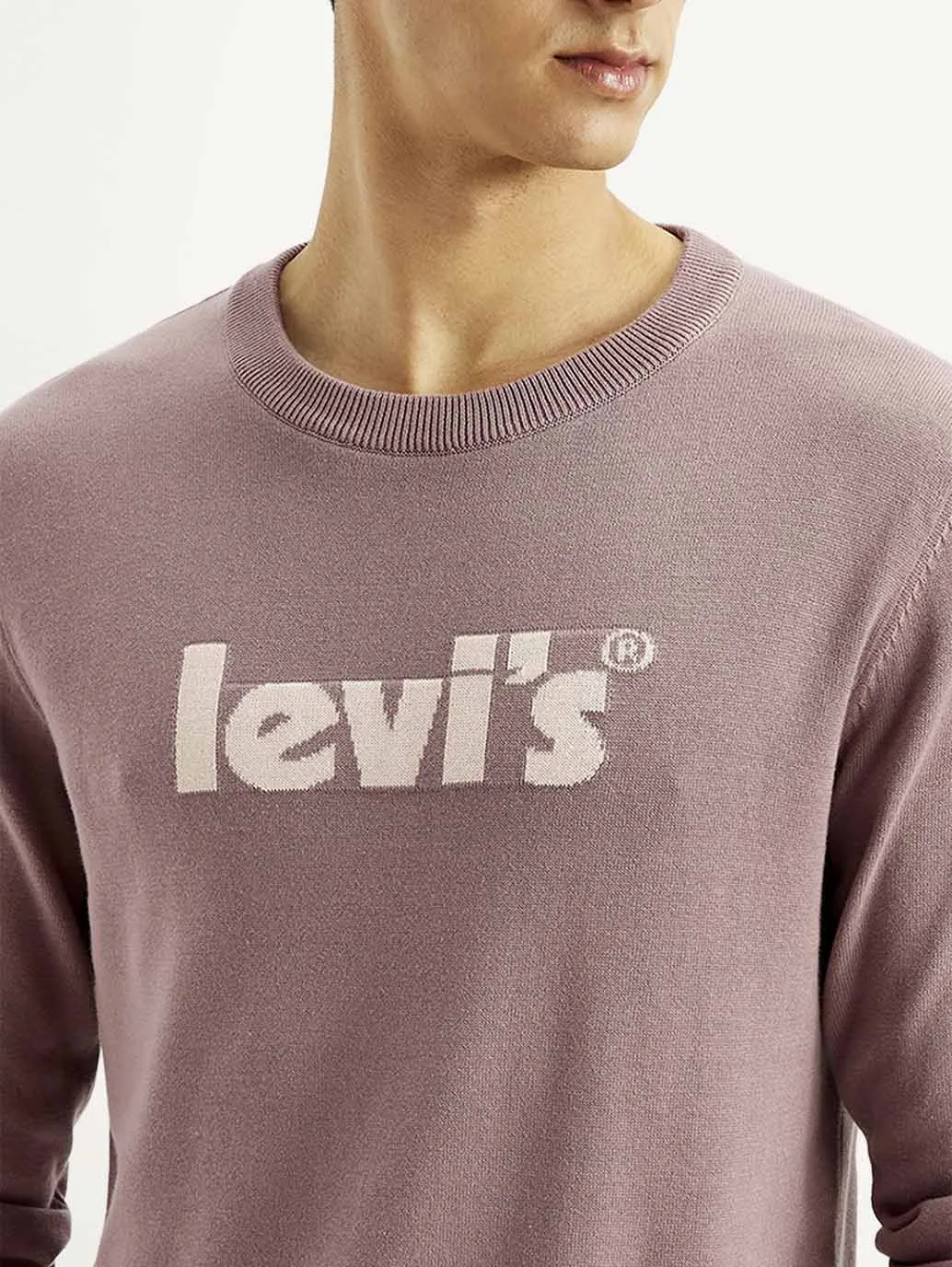 Men's Brand Logo Mauve Crew Neck Sweater Recycled Fiber