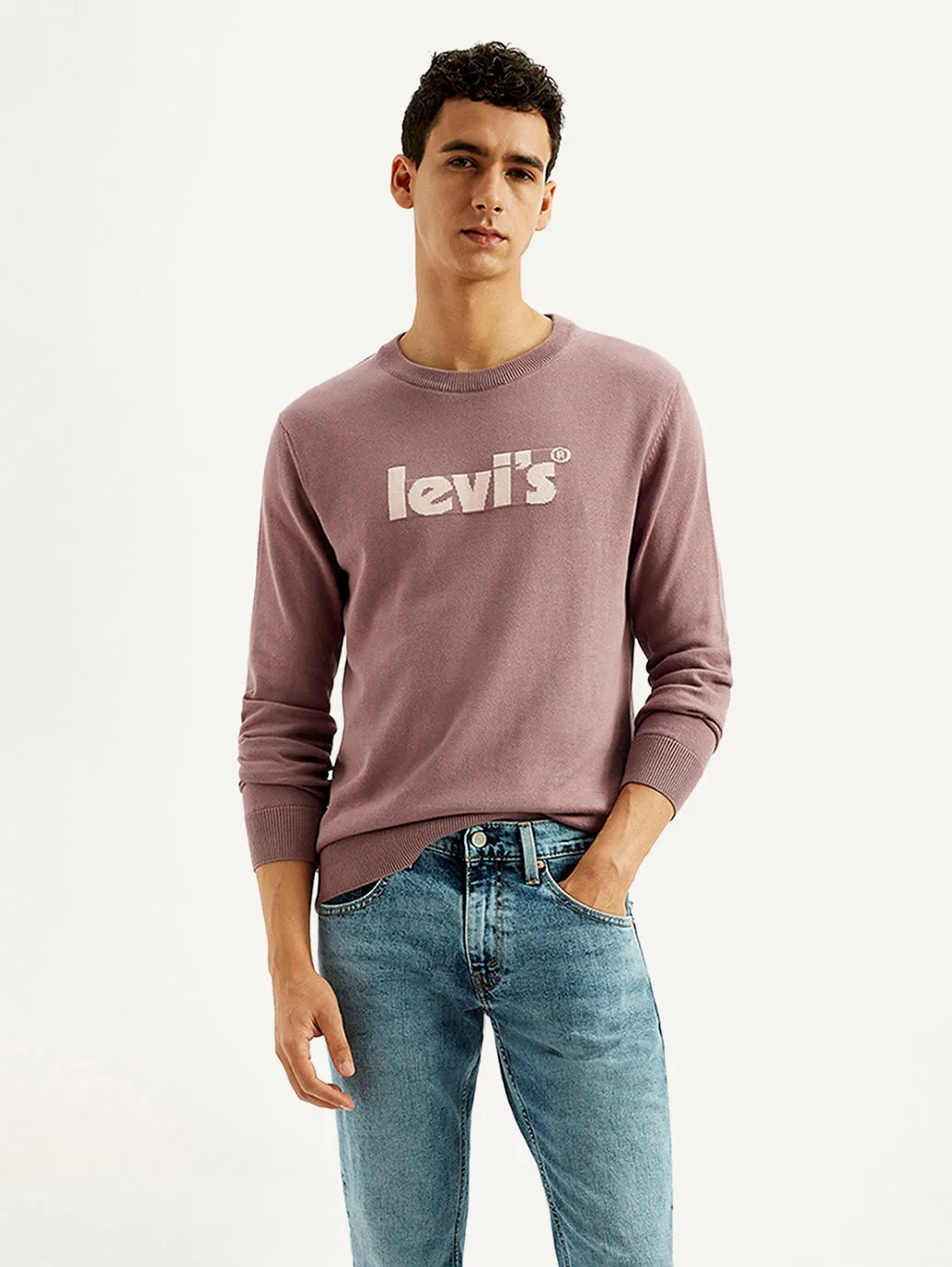Everyday Classic Clean Finish Men's Brand Logo Mauve Crew Neck Sweater