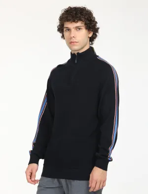 Men's Striped Navy High Neck Sweater Abrasion Resistant Yarn