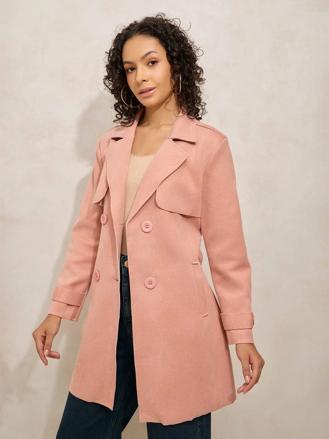 Adaptive Layering System Women's Peach Trench Coat with Shoulder Flaps