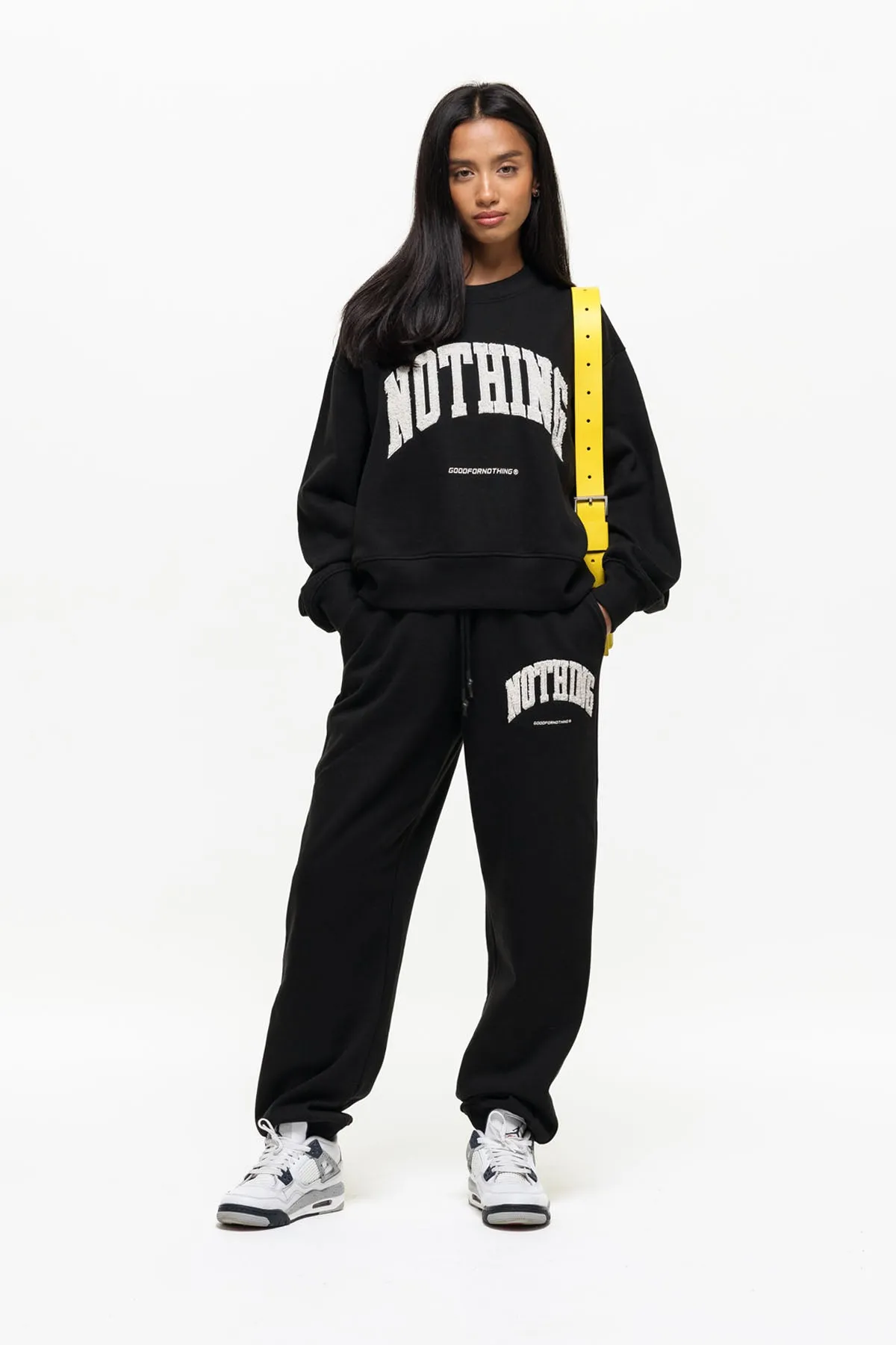 Oversized Varsity Boucle Black Sweatshirt teenagers