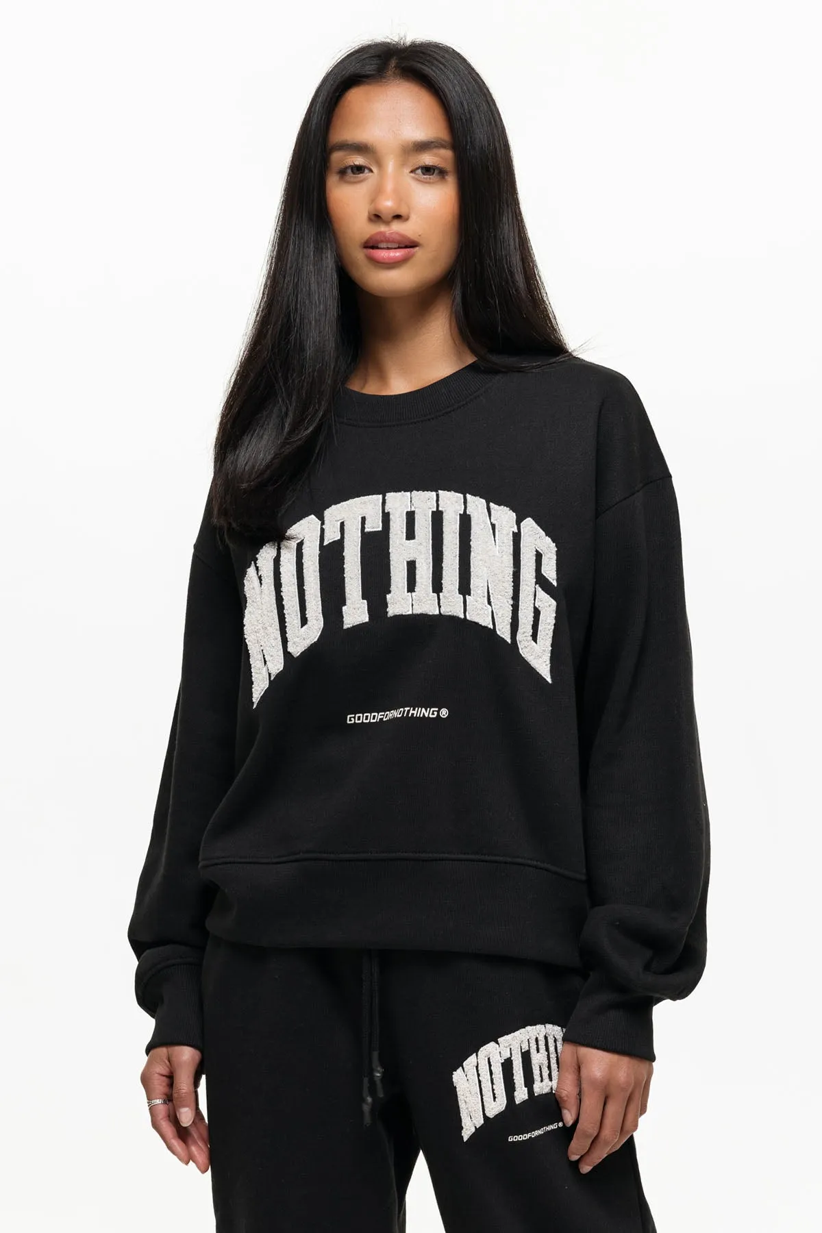 Oversized Varsity Boucle Black Sweatshirt Semi Formal