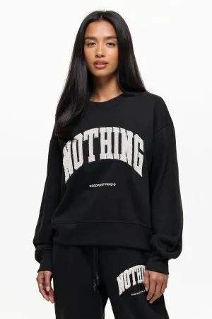 Oversized Varsity Boucle Black Sweatshirt Semi Formal