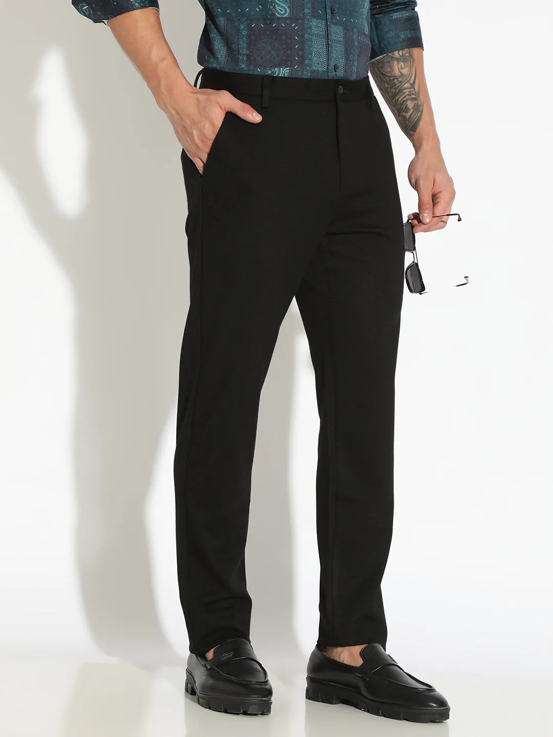Chic casual HighRiseWaist Men's Black Formal Low Rise Trousers