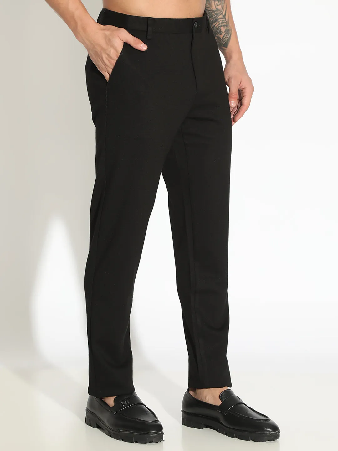 Men's Black Formal Low Rise Trousers Smart Layering
