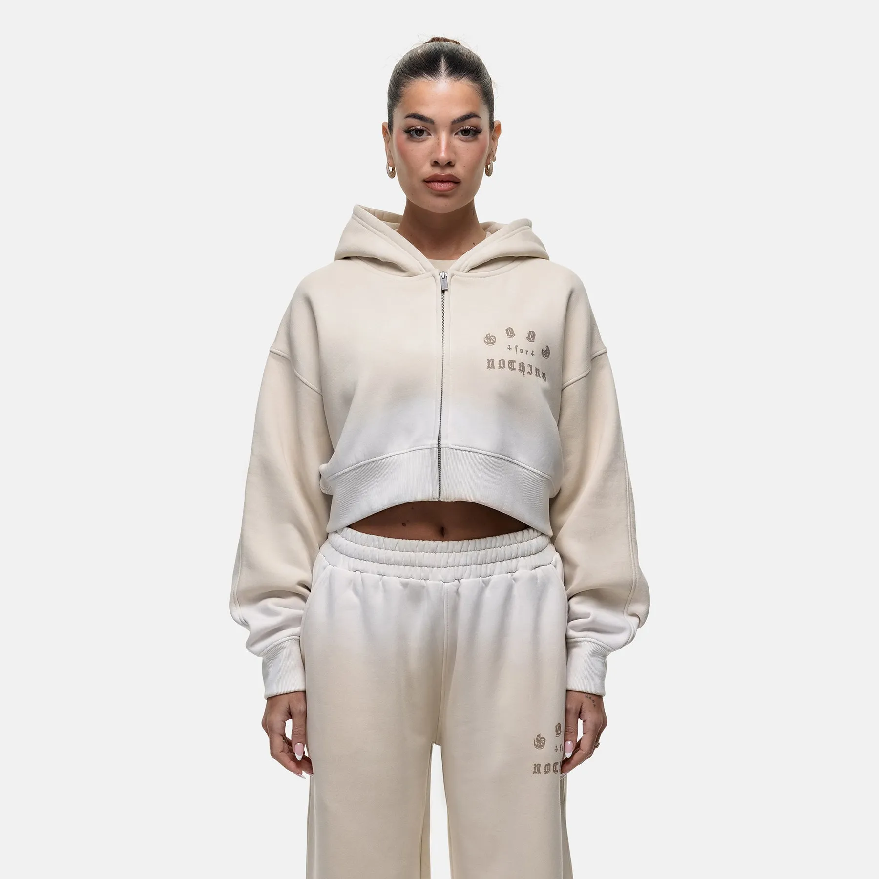 Best-selling Sprayed Cali Cream Crop Zip Hoodie