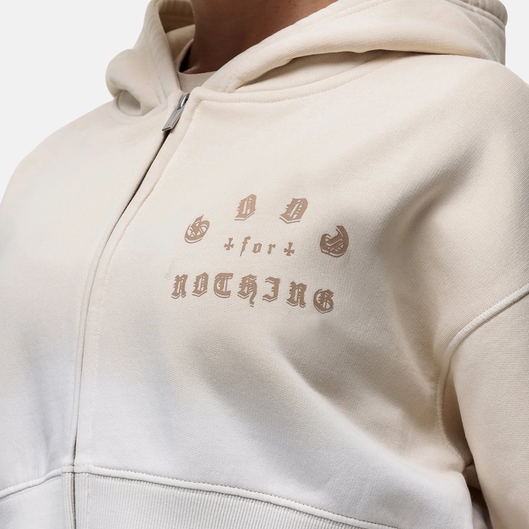 Sprayed Cali Cream Crop Zip Hoodie Muscular Fit Urban Chic