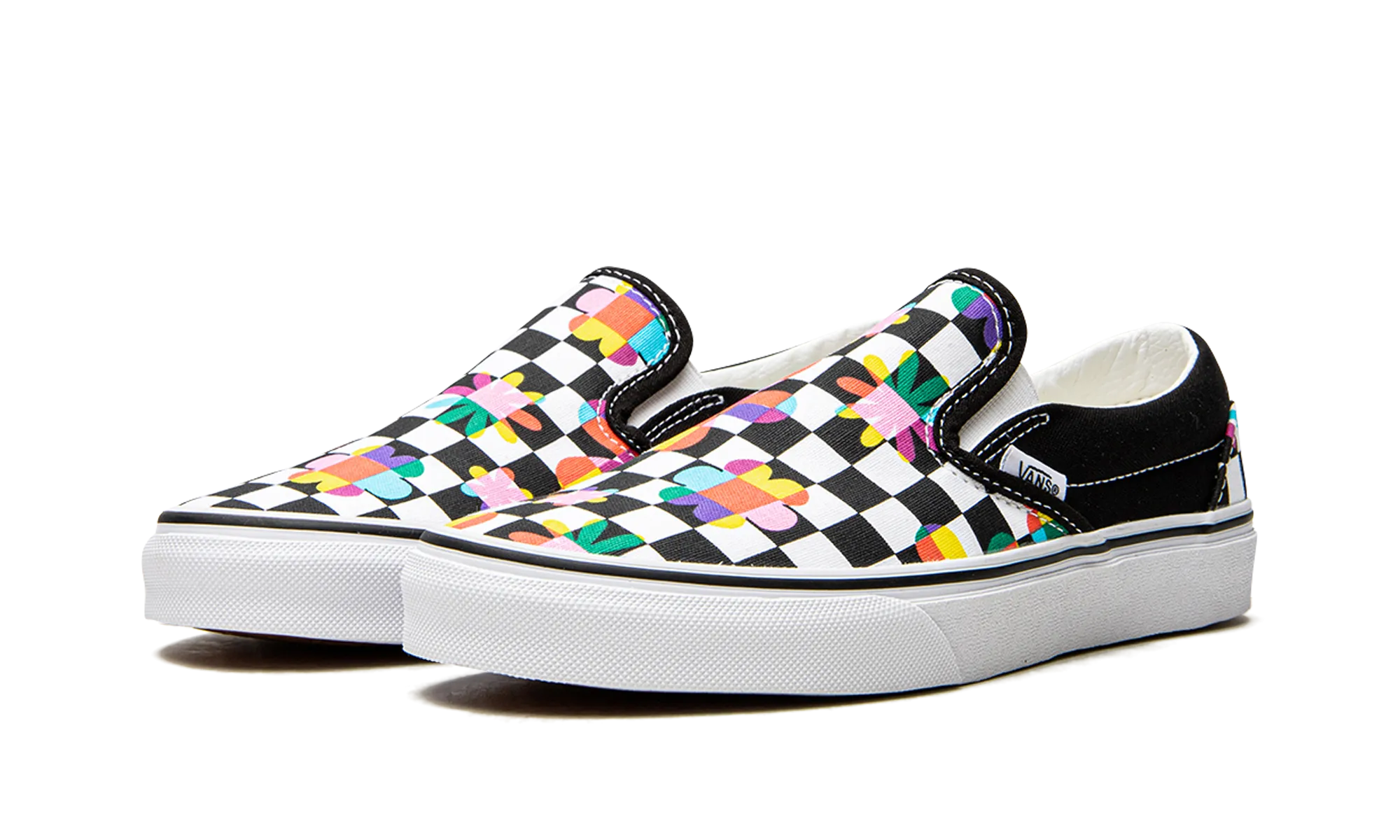 Classic Slip-On "Floral Checkerboard" Stone Gray Kids Fun