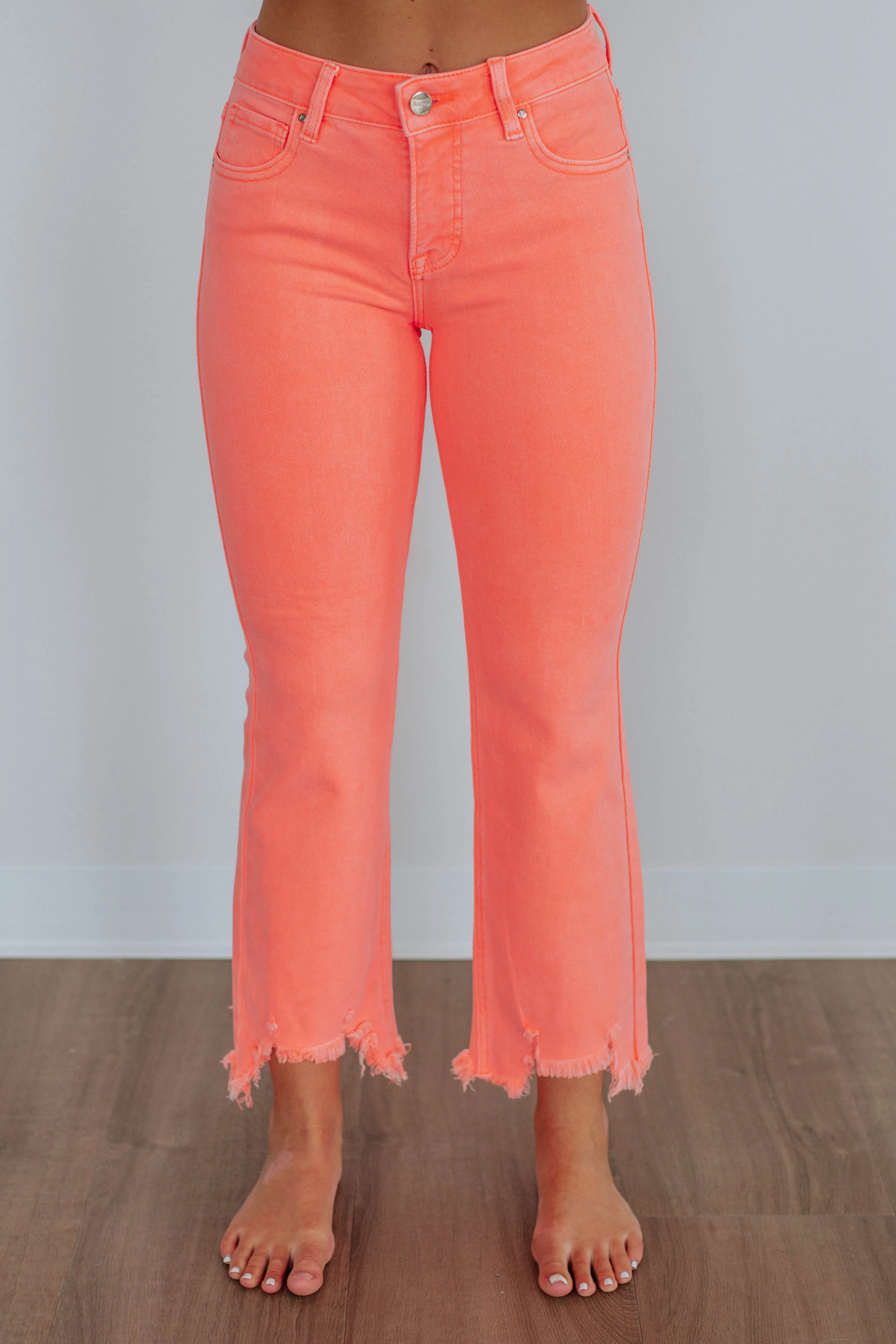 Versatile Waist Design City Walk Smooth Neona Risen Jeans - Sorbet