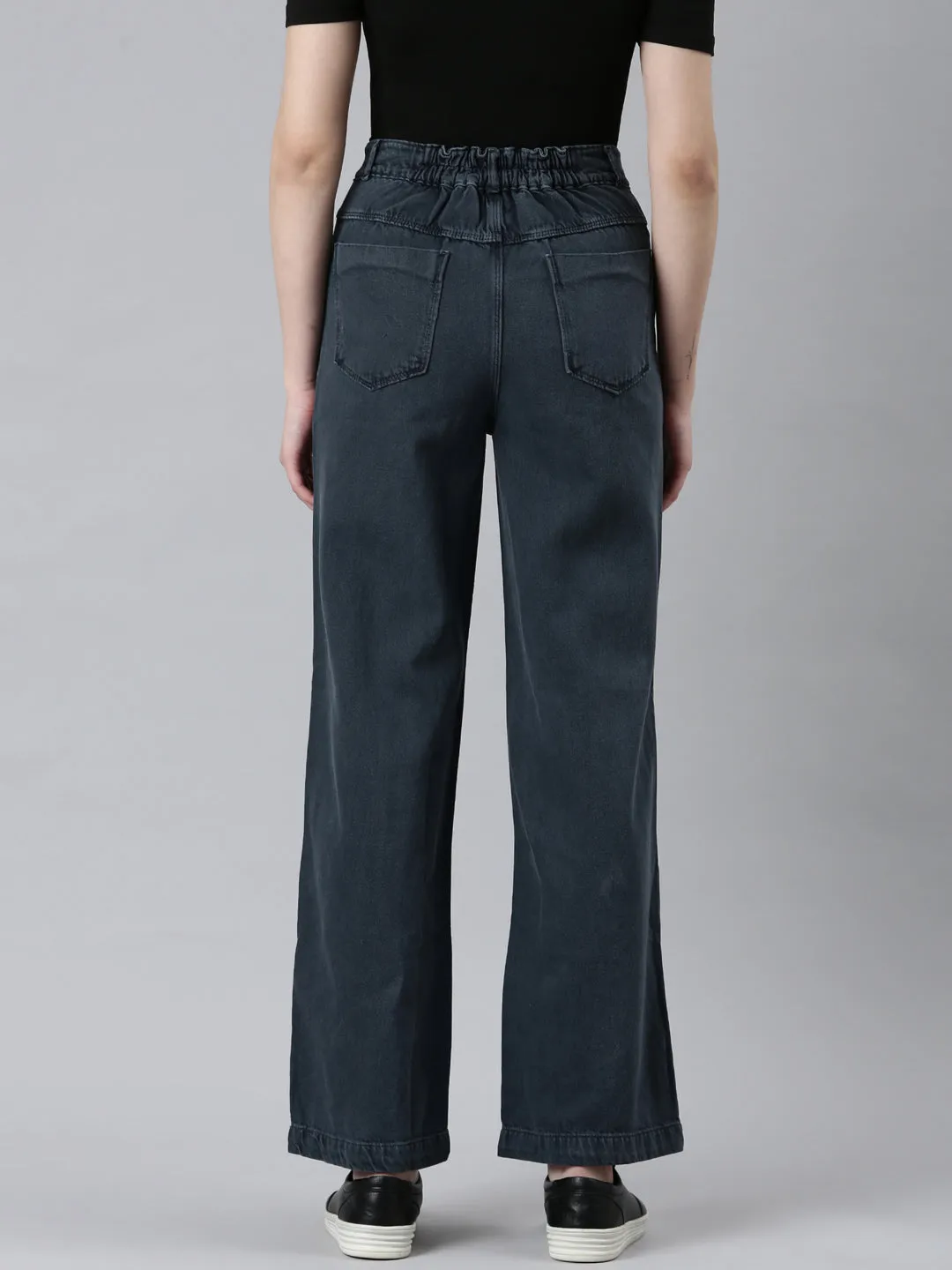 Women's Grey Wide Leg High-Rise Denim Jeans Vintage Inspired Weave Simple Outfit